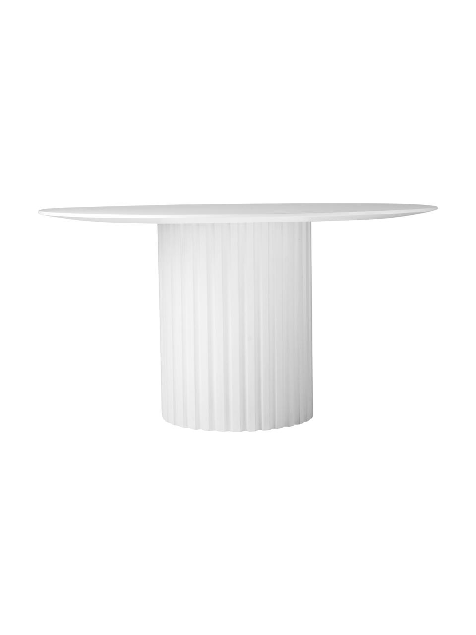 Tavolo rotondo bianco con base scanalata Pillar, Legno di Sungkai, pannello di fibra a media densità (MDF), Bianco, Ø 140 x Alt. 75 cm