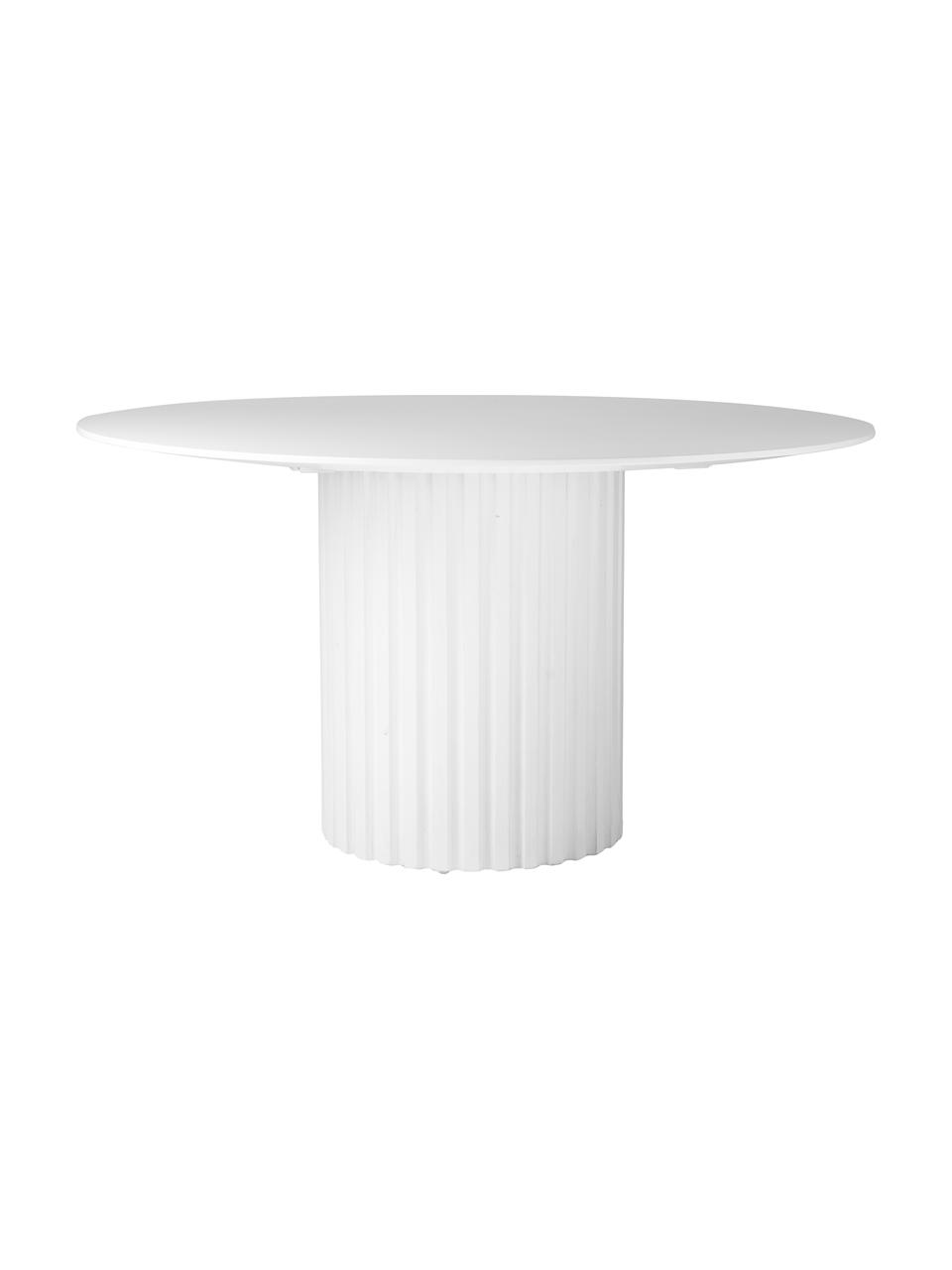 Runder Esstisch Pillar in Weiß mit Rillen-Dekor, Sungkai-Holz, Mitteldichte Holzfaserplatte (MDF), Weiß, Ø 140 x H 75 cm