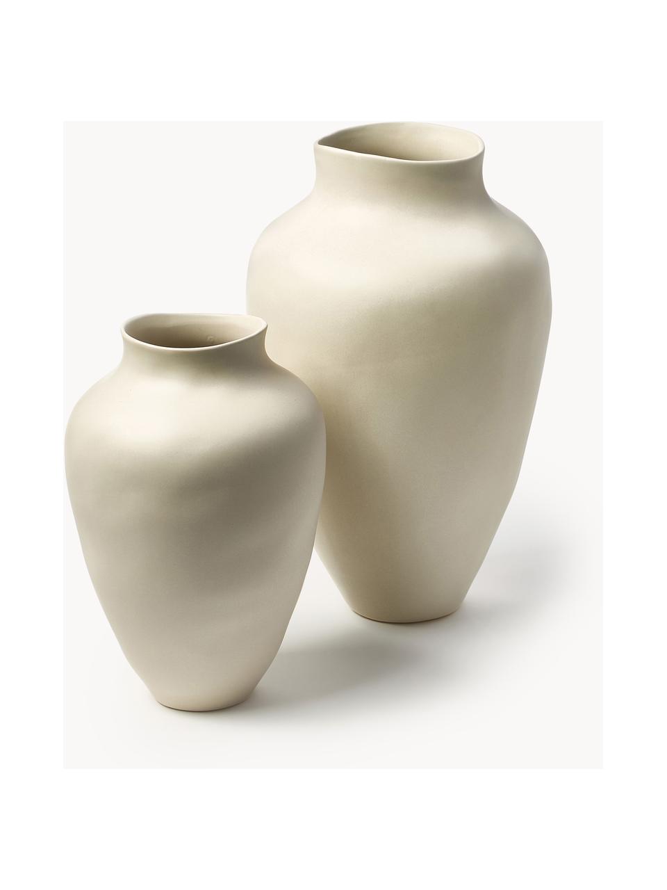 Handgefertigte Vase Latona, H 30 cm, Steingut, Cremeweiß, Ø 21 x H 30 cm