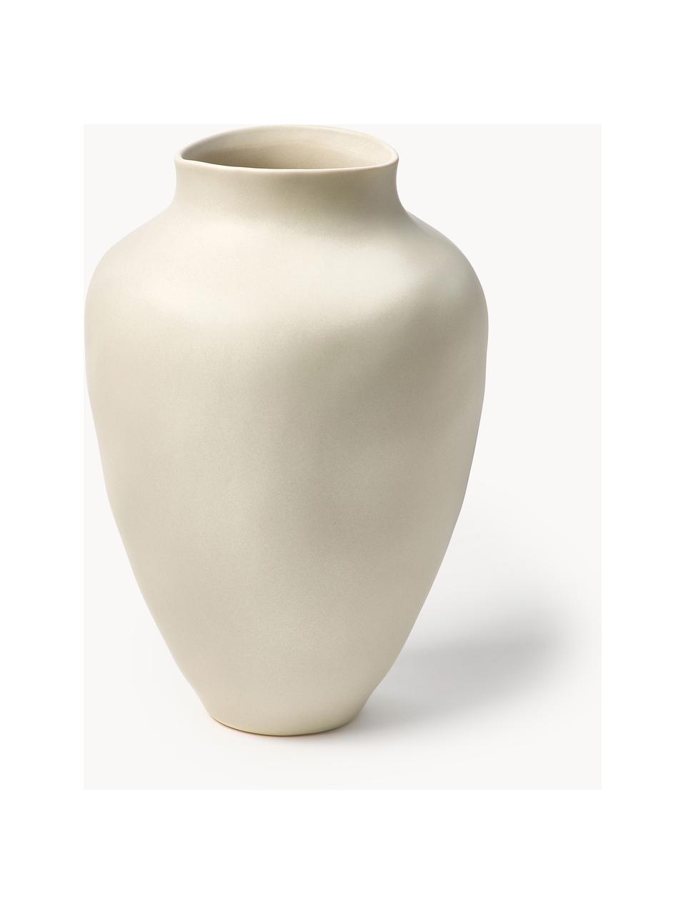 Handgefertigte Vase Latona, H 30 cm, Steingut, Cremeweiß, Ø 21 x H 30 cm
