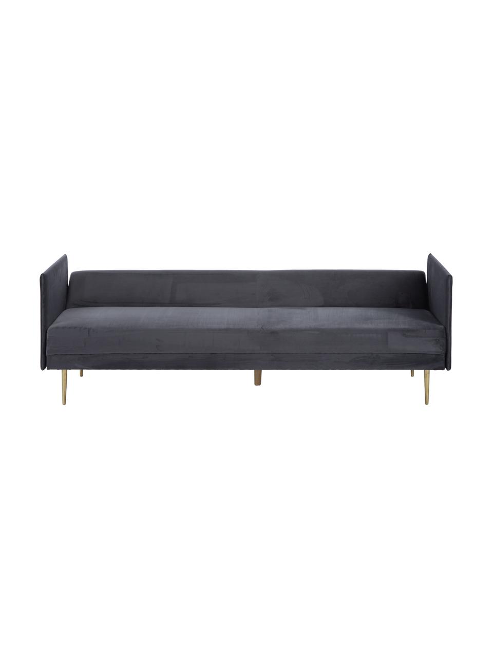 Divano letto pieghevole 3 posti in velluto Lauren, Rivestimento: velluto (poliestere) 28.0, Struttura: legno di pino, Piedini: metallo verniciato, Velluto grigio, Larg. 206 x Alt. 87 cm