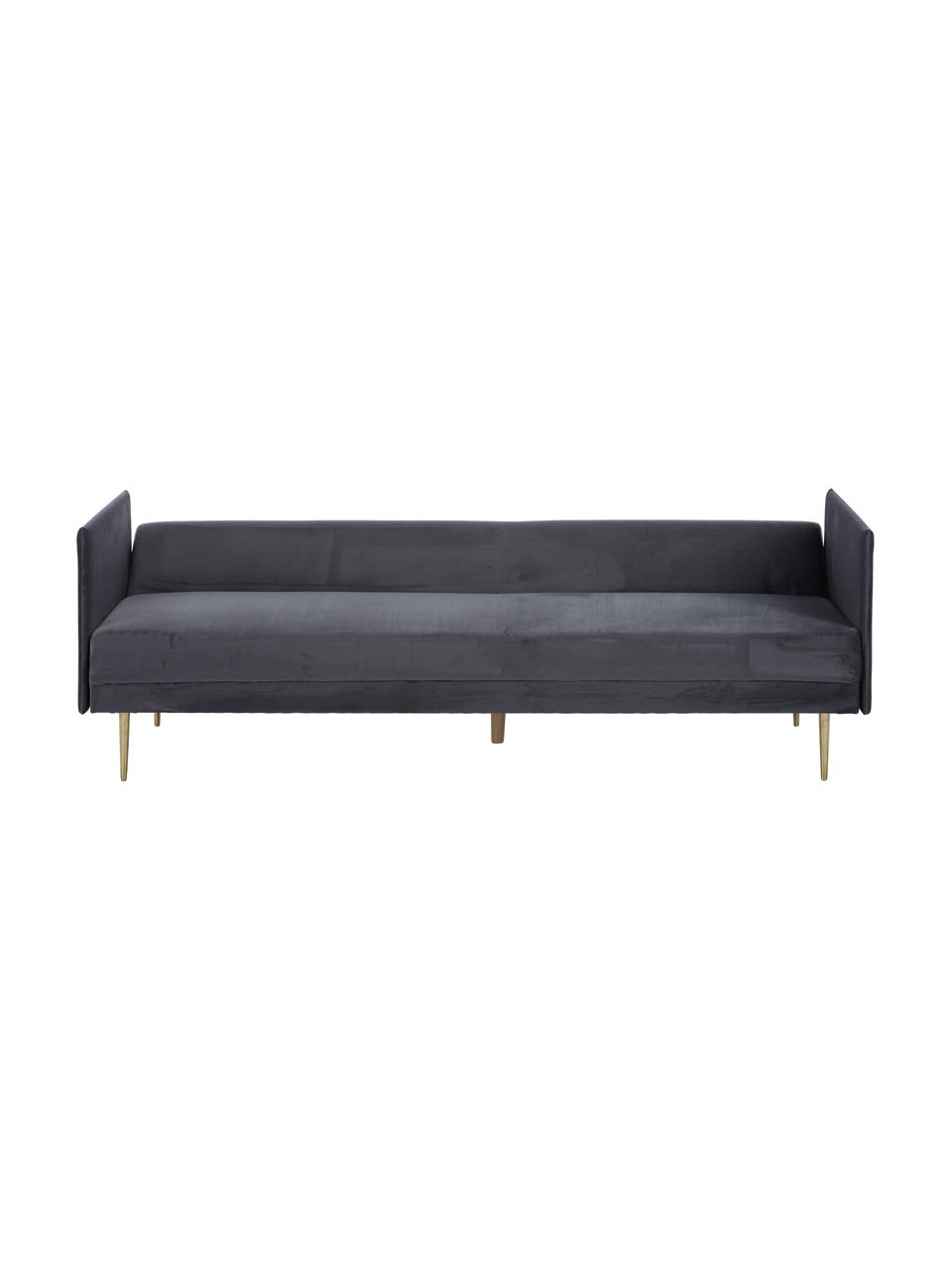 Sofa z aksamitu z metalowymi nogami i funkcją spania Lauren, Tapicerka: aksamit (poliester) Dzięk, Nogi: metal lakierowany, Aksamitny szary, S 206 x W 87 cm