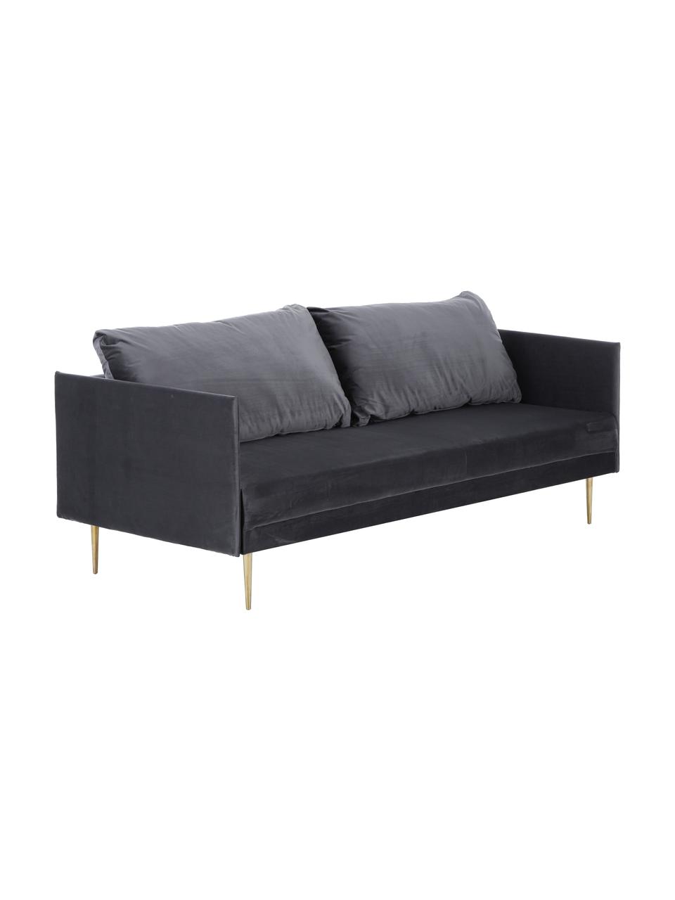 Divano letto pieghevole 3 posti in velluto Lauren, Rivestimento: velluto (poliestere) 28.0, Struttura: legno di pino, Piedini: metallo verniciato, Velluto grigio, Larg. 206 x Alt. 87 cm