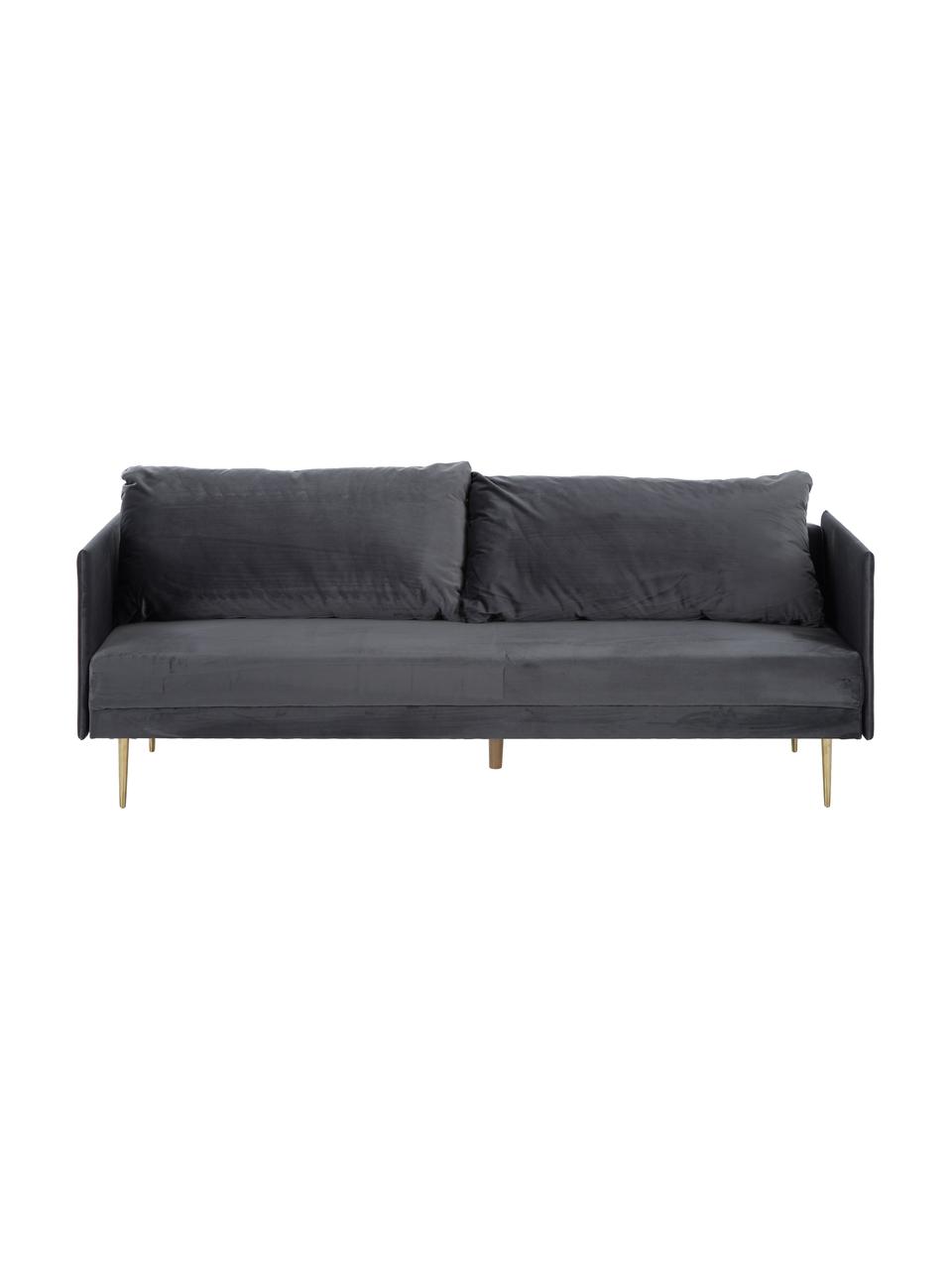 Sofa rozkładana z aksamitu Lauren, Tapicerka: aksamit (poliester) Dzięk, Nogi: metal lakierowany, Aksamitny szary, S 206 x W 87 cm