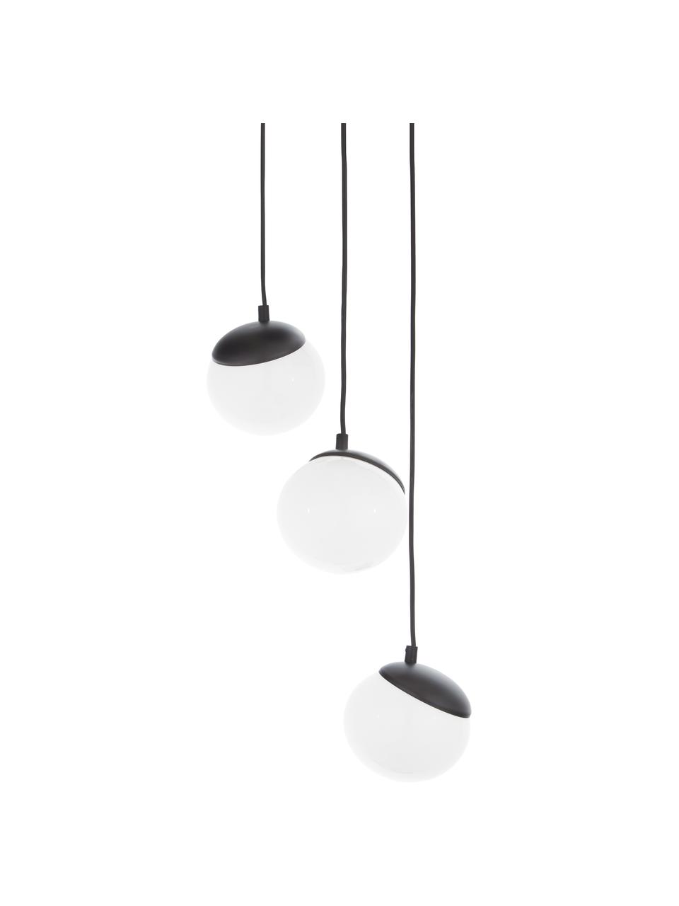 Suspension 3 lampes Sfera, Noir, blanc opalescent