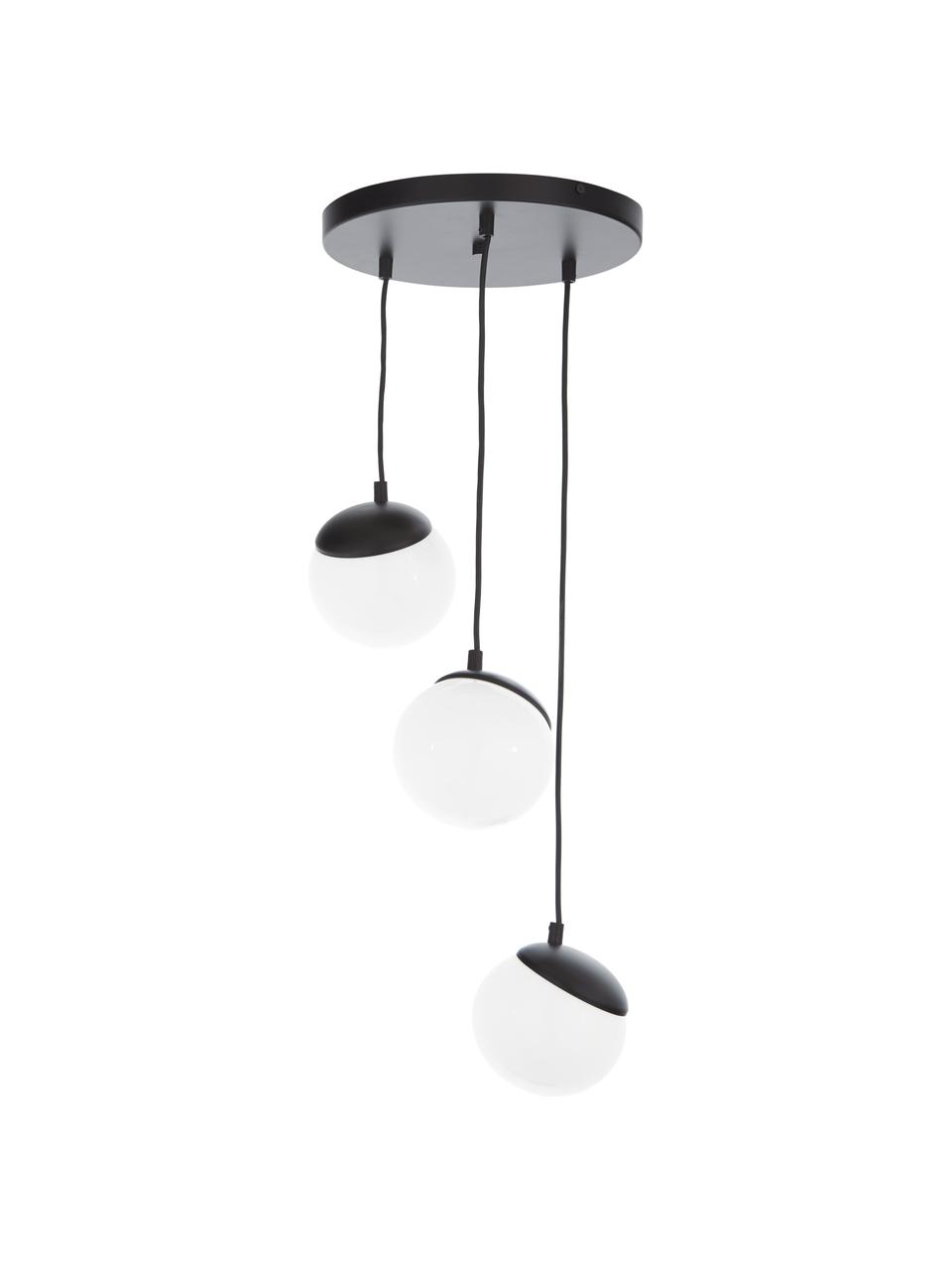 Cluster hanglamp Sfera van opaalglas, Lampenkap: opaalglas, Zwart, opaalwit, Ø 35 cm