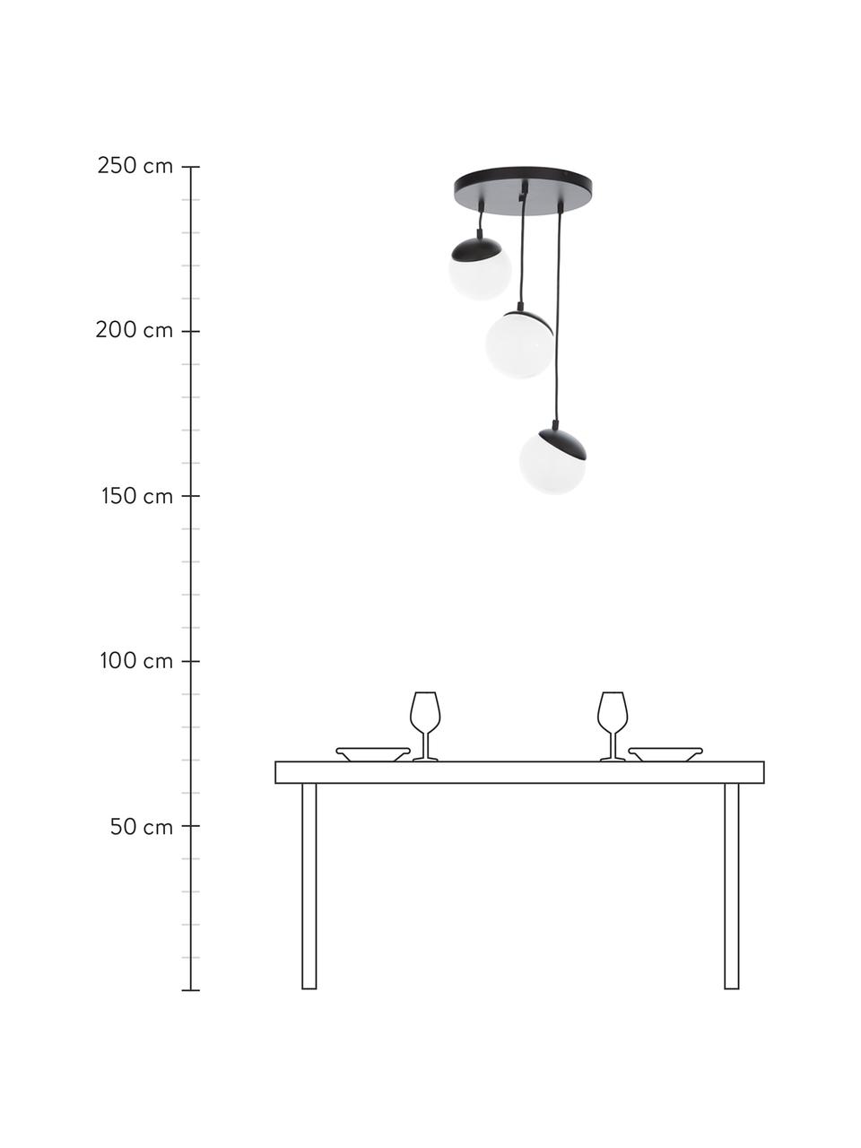 Cluster-Pendelleuchte Sfera aus Opalglas, Lampenschirm: Opalglas, Dekor: Metall, lackiert, Baldachin: Metall, lackiert, Schwarz, Opalweiß, Ø 35 cm