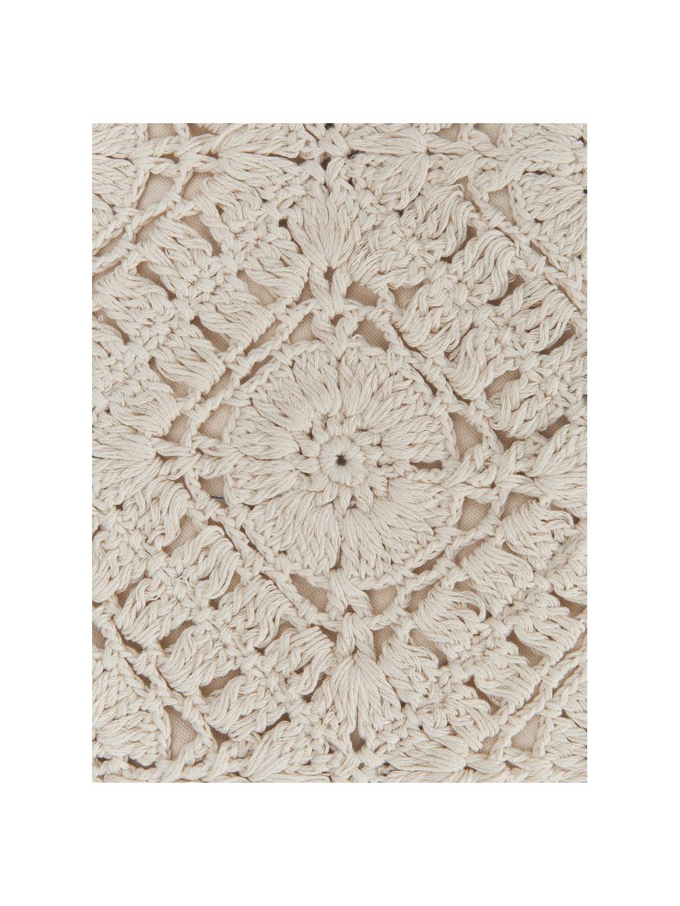 Federa arredo all'uncinetto in cotone Brielle, 100% cotone, Bianco crema, Larg. 45 x Lung. 45 cm