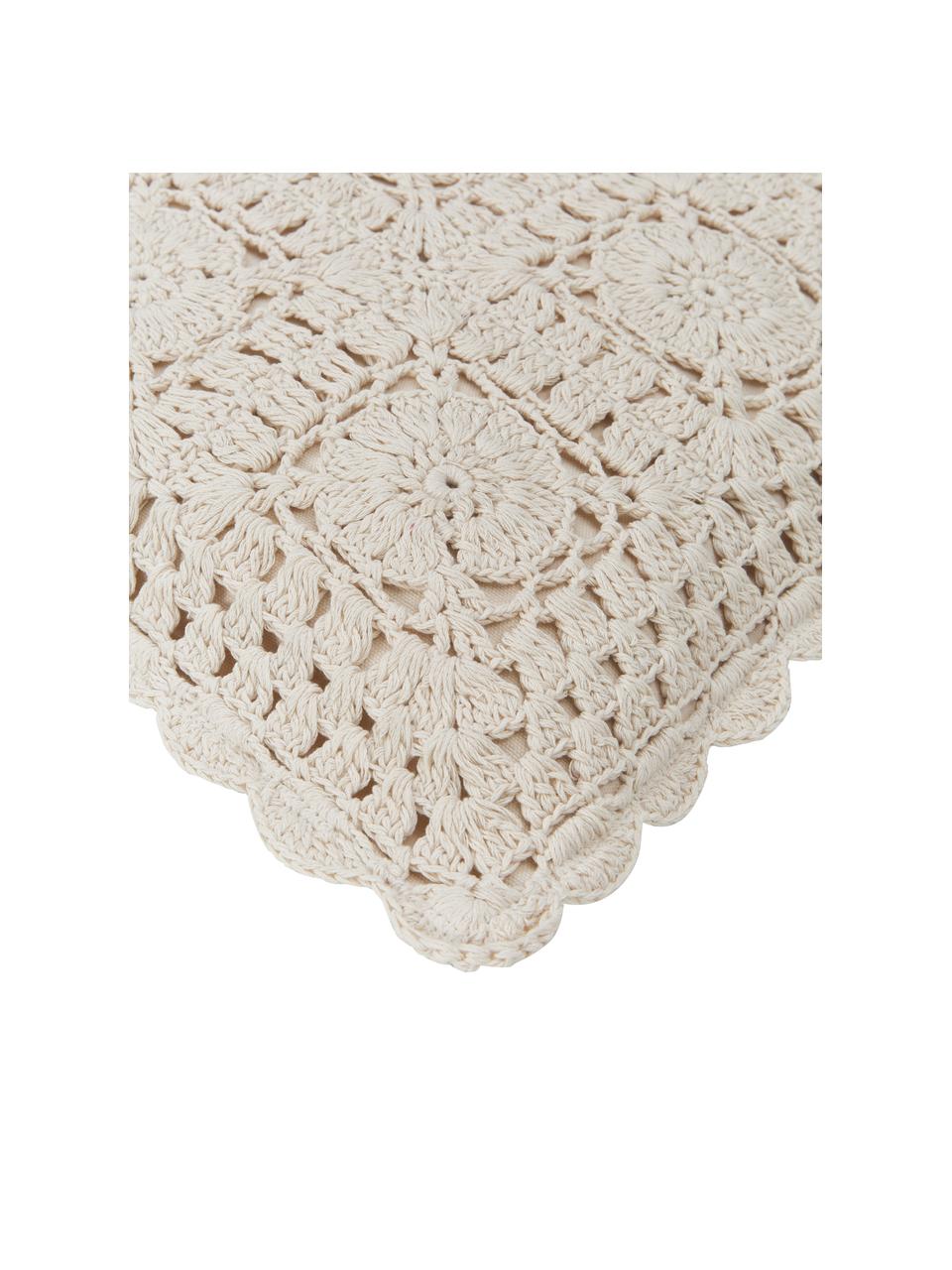 Szydełkowana poszewka na poduszkę z bawełny Brielle, 100% bawełna, Kremowobiały, S 45 x D 45 cm