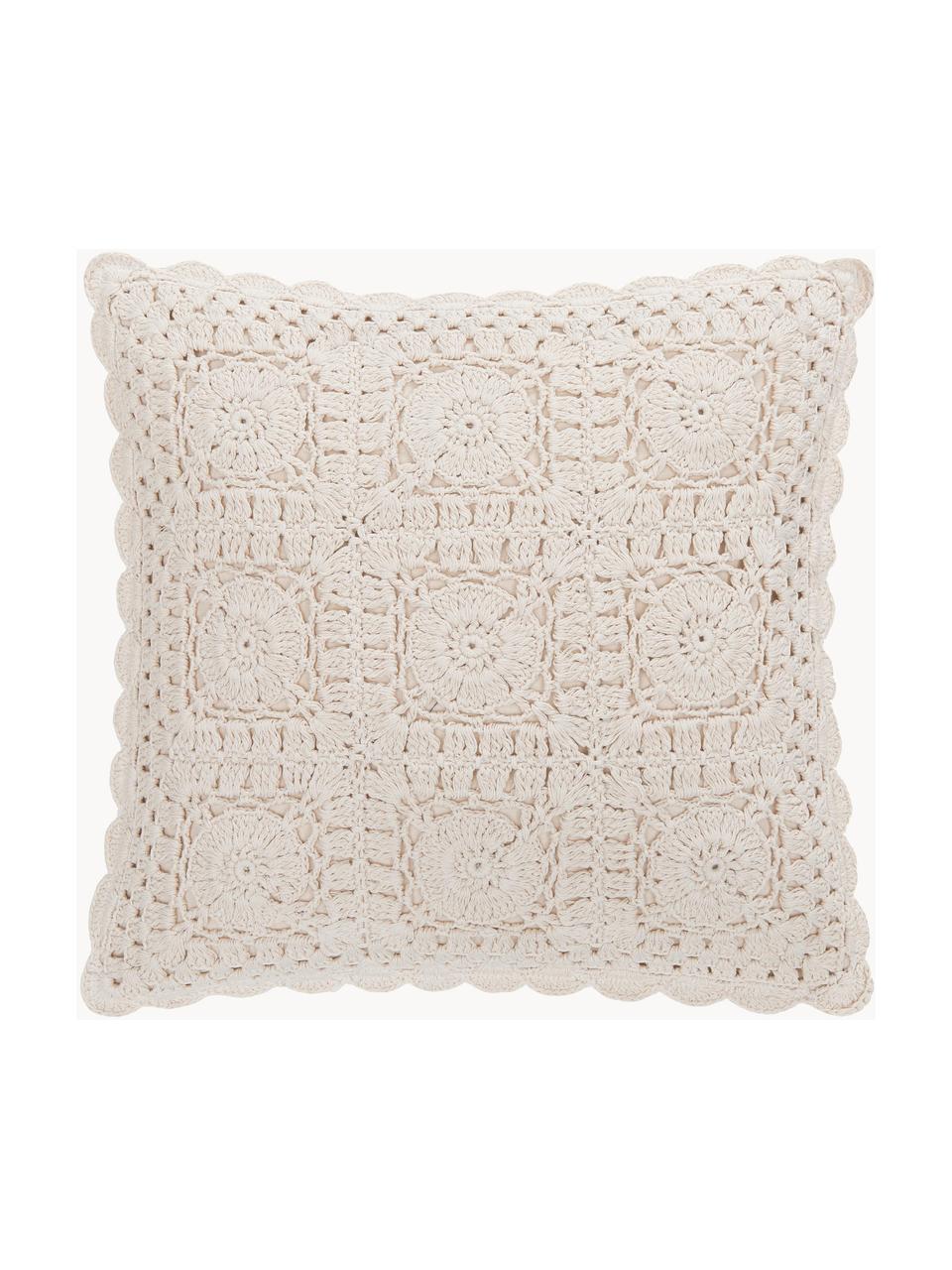 Federa arredo all'uncinetto in cotone Brielle, 100% cotone, Bianco crema, Larg. 45 x Lung. 45 cm