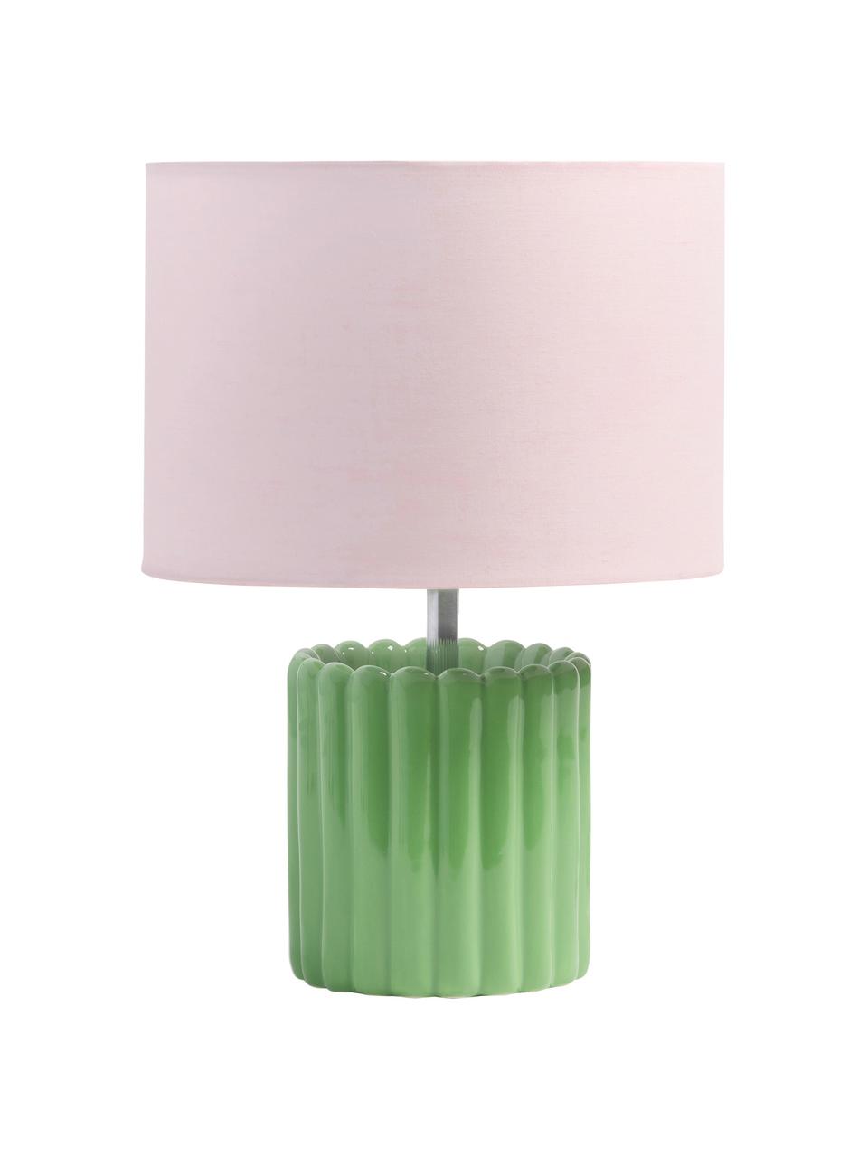 Lampada da tavolo piccola in gres Charlotte, Paralume: cotone, Base della lampada: gres, Rosa chiaro, verde, Ø 22 x Alt. 32 cm