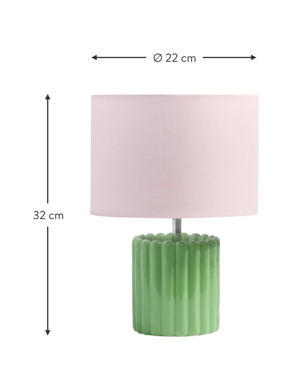 Lampada da tavolo piccola in gres Charlotte, Paralume: cotone, Base della lampada: gres, Rosa chiaro, verde, Ø 22 x Alt. 32 cm