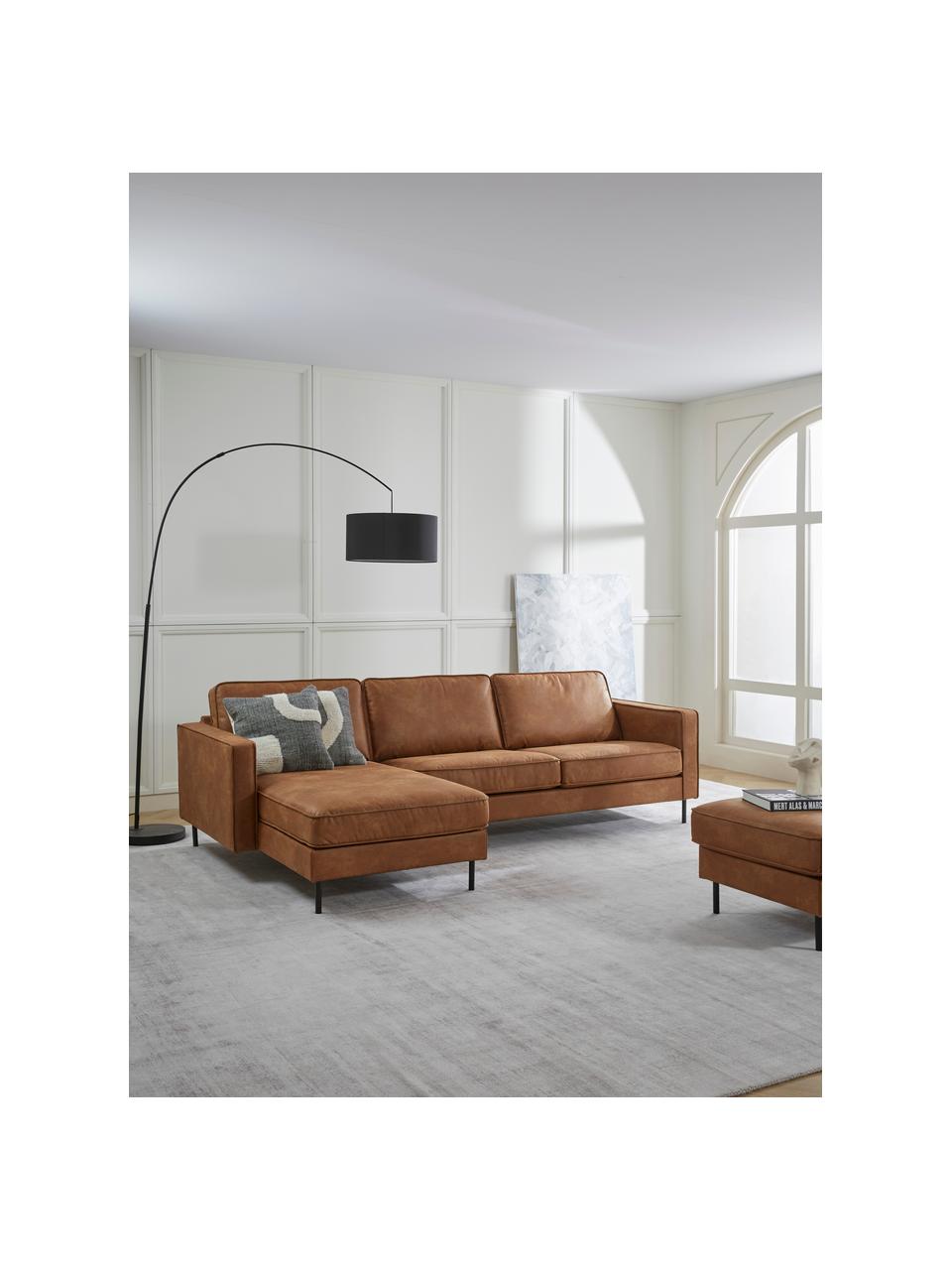 Ecksofa Hunter aus recyceltem Leder, Bezug: 70% recyceltes Leder, 30%, Gestell: Massives Kiefernholz, hoc, Füße: Metall, pulverbeschichtet, Leder Braun, B 264 x T 154 cm, Eckteil links