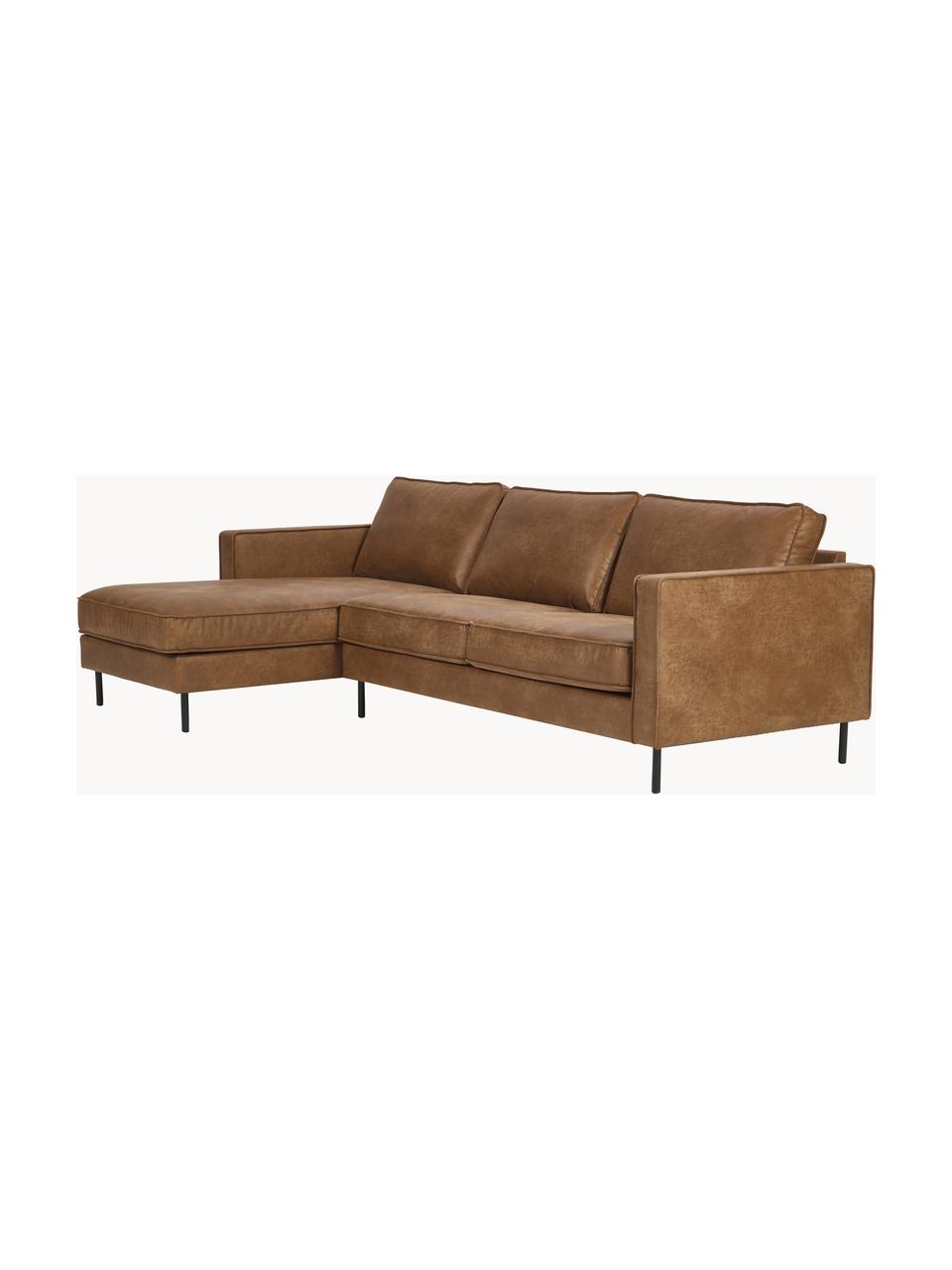 Ecksofa Hunter aus recyceltem Leder, Bezug: 70% recyceltes Leder, 30%, Gestell: Massives Kiefernholz, hoc, Füße: Metall, pulverbeschichtet, Leder Braun, B 264 x T 154 cm, Eckteil links