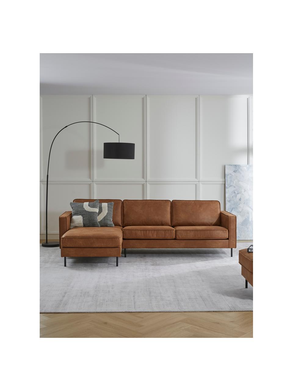 Ecksofa Hunter aus recyceltem Leder, Bezug: 70% recyceltes Leder, 30%, Gestell: Massives Kiefernholz, hoc, Füße: Metall, pulverbeschichtet, Leder Braun, B 264 x T 154 cm, Eckteil links