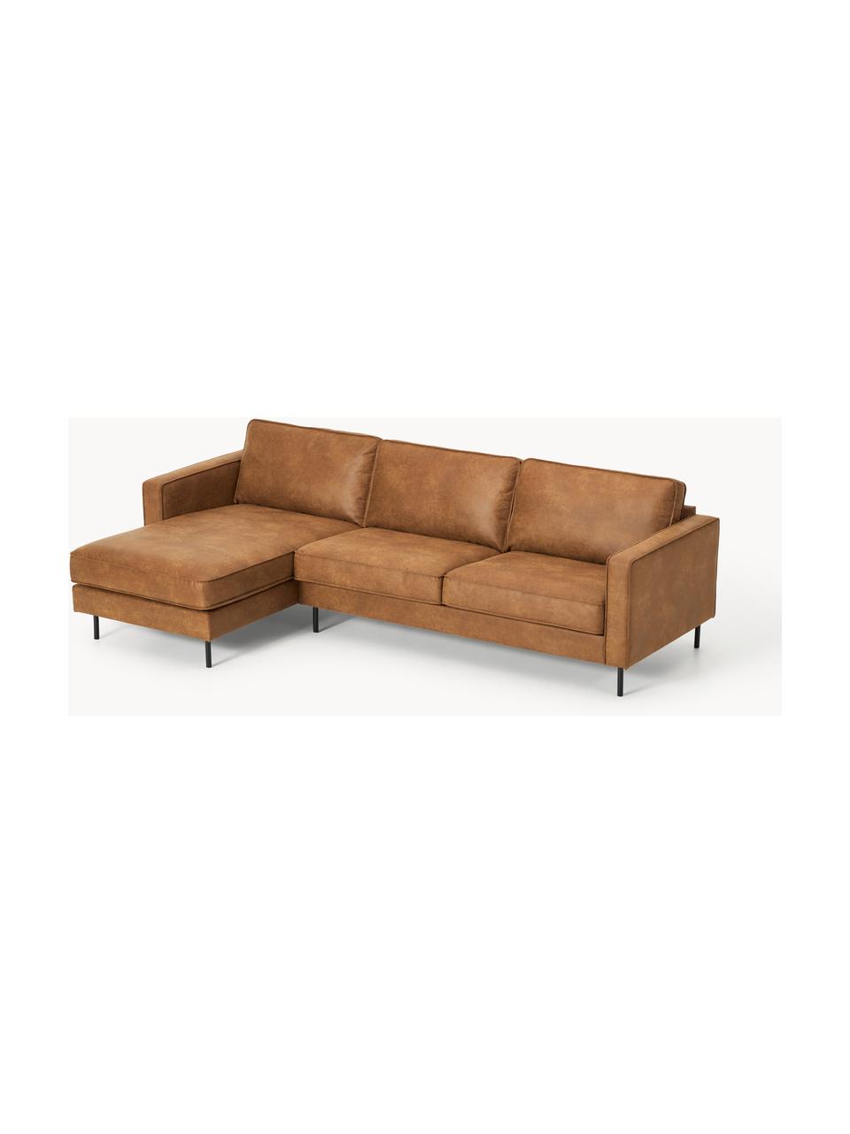 Ecksofa Hunter aus recyceltem Leder, Bezug: 70% recyceltes Leder, 30%, Gestell: Massives Kiefernholz, hoc, Füße: Metall, pulverbeschichtet, Leder Braun, B 264 x T 154 cm, Eckteil links