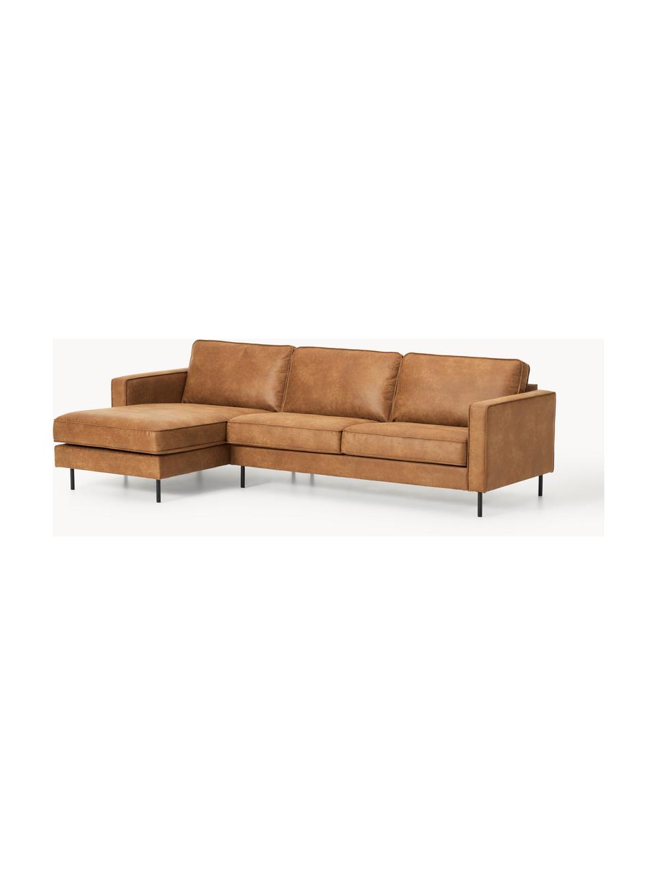 Ecksofa Hunter aus recyceltem Leder, Bezug: 70% recyceltes Leder, 30%, Gestell: Massives Kiefernholz, hoc, Füße: Metall, pulverbeschichtet, Leder Braun, B 264 x T 154 cm, Eckteil links