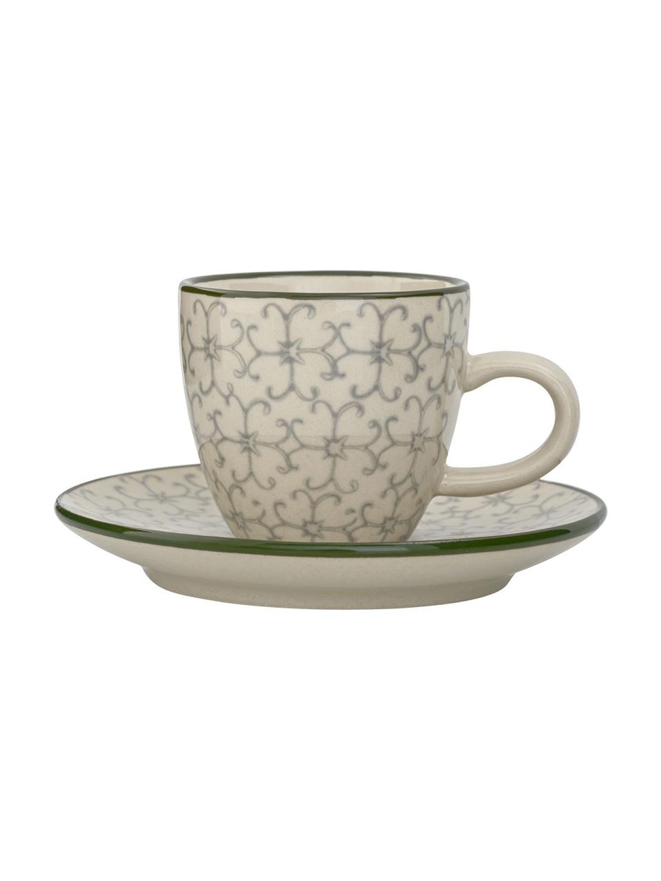 Set 4 tazzine da caffè con piattini Karine, Gres, Bianco, verde, rosso, grigio, fantasia, Ø 6 x Alt. 6 cm, 90 ml