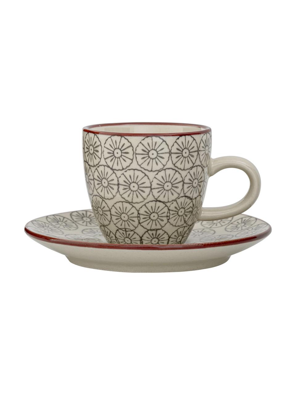 Set 4 tazzine da caffè con piattini Karine, Gres, Bianco, verde, rosso, grigio, fantasia, Ø 6 x Alt. 6 cm, 90 ml