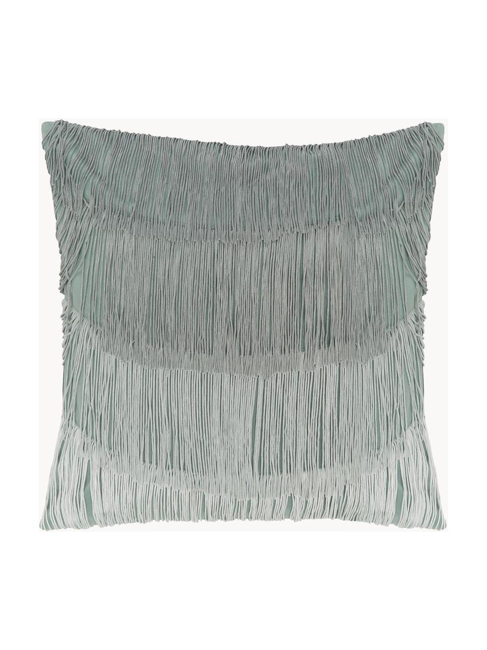 Poszewka na poduszkę z aksamitu z frędzlami Marilyn, Tapicerka: aksamit (100% poliester), Zielony, S 45 x D 45 cm