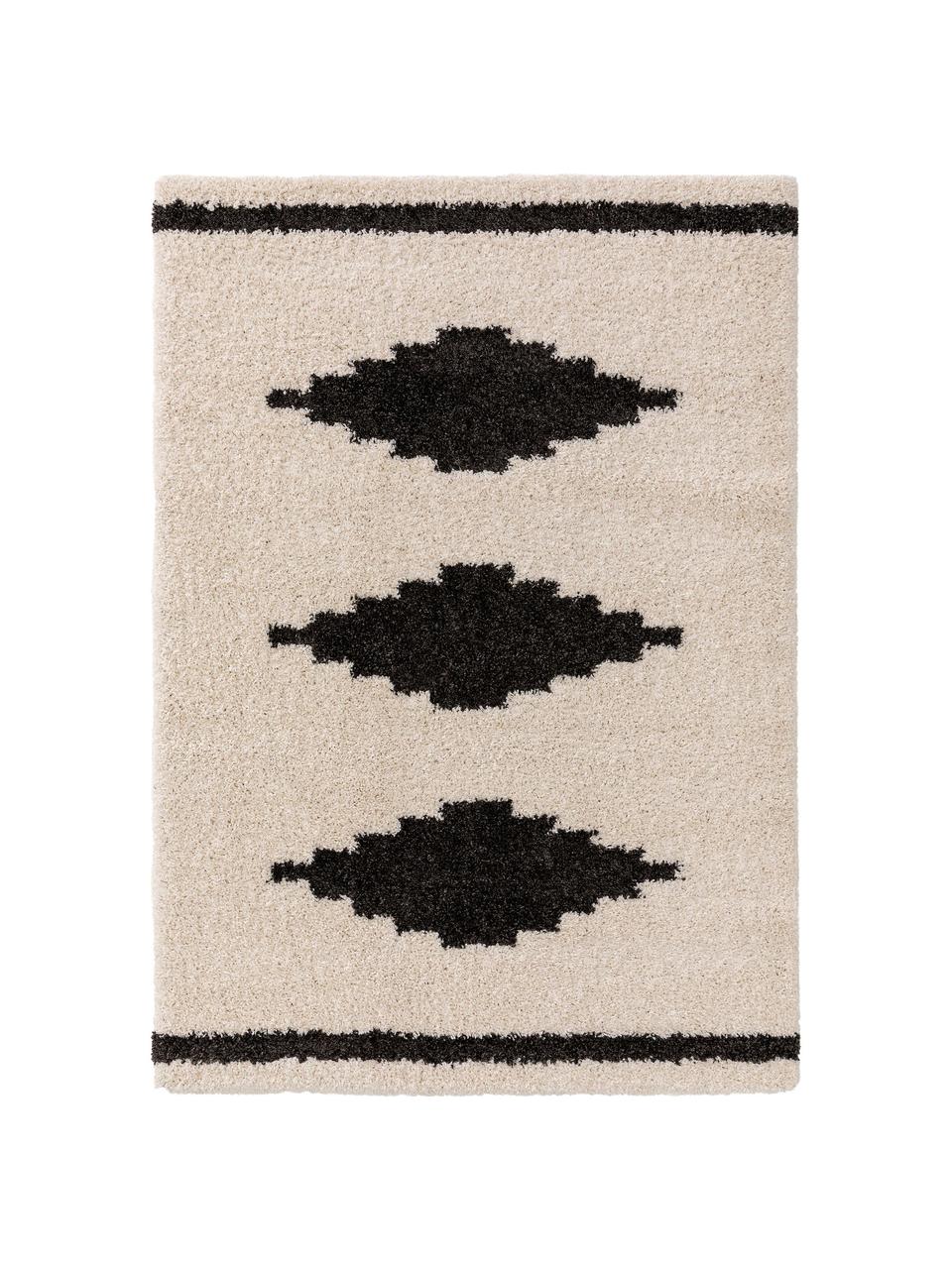 Tapis beige moelleux style bohème Selma, Beige clair, noir