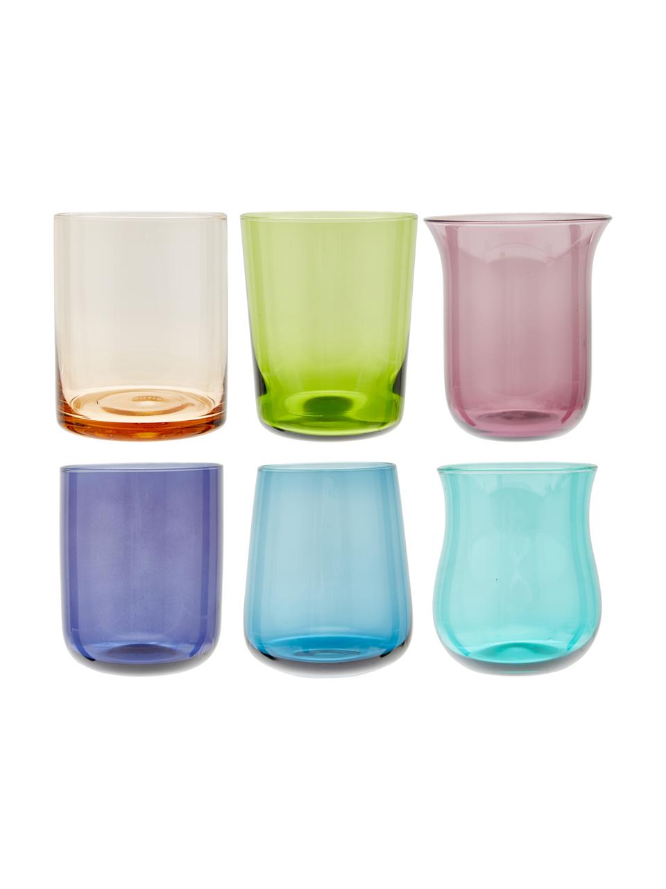 Set 6 bicchieri acqua in vetro soffiato in diverse forme e colori Desigual, Vetro soffiato, Multicolore, Ø 8 x Alt. 10 cm, 200 ml