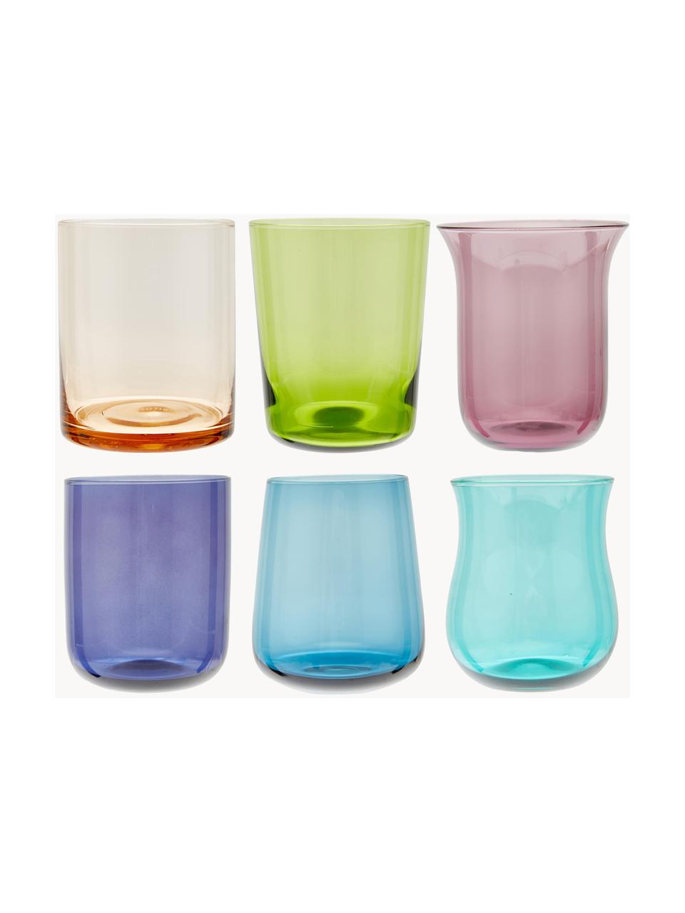 Verres à eau soufflés bouche Diseguale, 6 élém., Verre, soufflé bouche, Multicolore, Ø 8 x haut. 10 cm, 200 ml