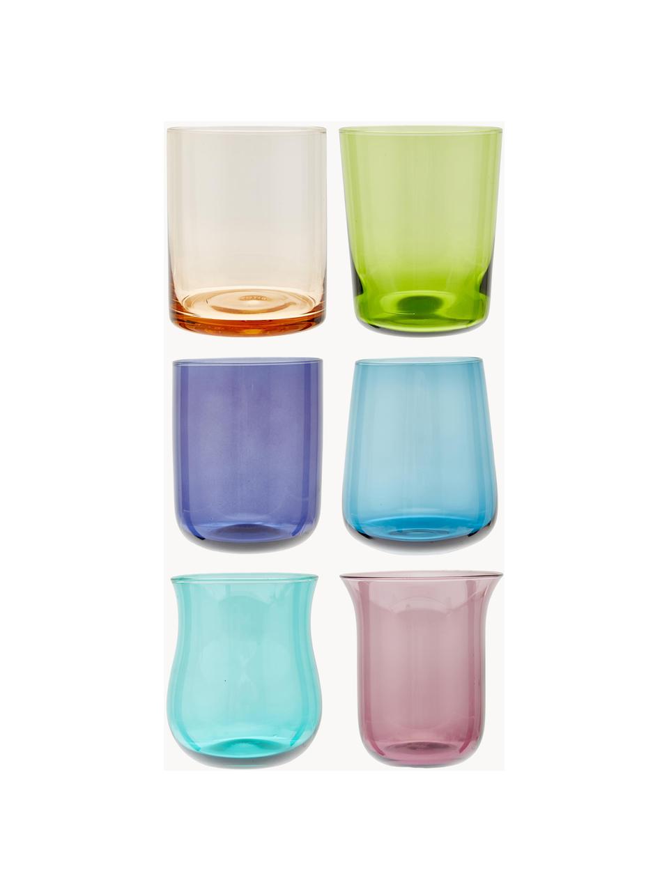 Súprava ručne fúkaných pohárov na vodu v rôznych farbách Diseguale, 6 dielov, Fúkané sklo, Viac farieb, priehľadná, Ø 8 x V 10 cm, 200 ml