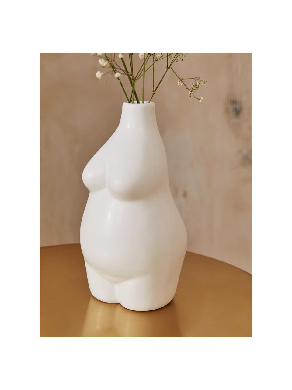 Designová kameninová váza Elora, V 18 cm, Kamenina, Bílá, Š 10 cm, V 18 cm