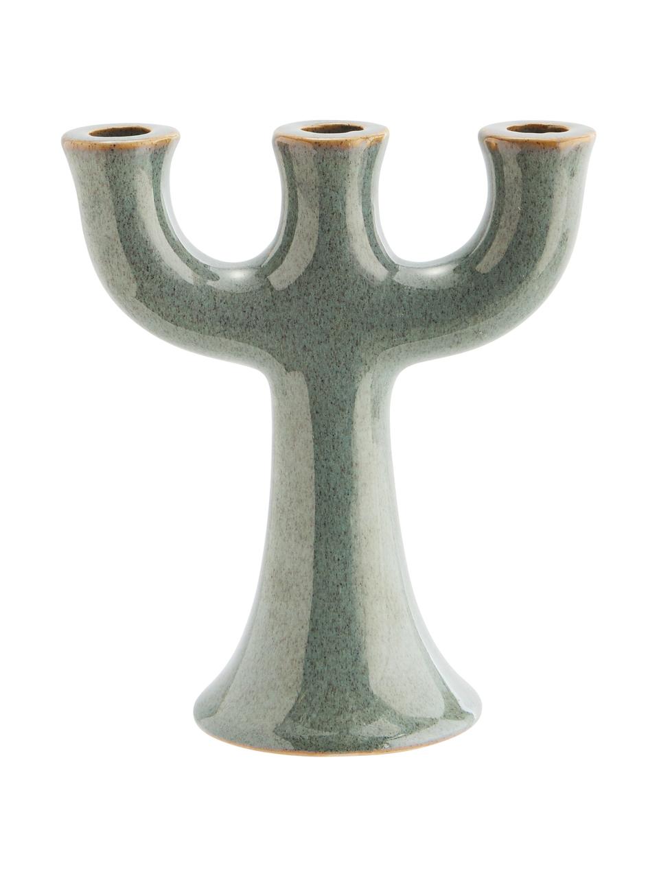 Kerzenhalter Trident, Steingut, Grün, gesprenkelt, B 19 x H 21 cm