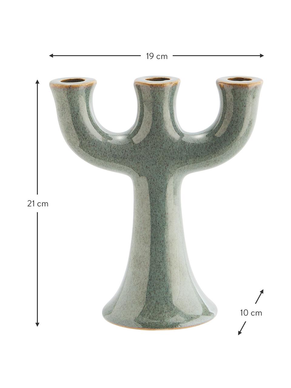 Kerzenhalter Trident, Steingut, Grün, gesprenkelt, B 19 x H 21 cm