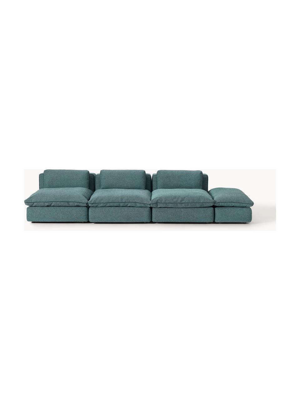 Modulares XL-Sofa Felix (3-Sitzer) mit Hocker, Bezug: 100 % Polyester Der strap, Gestell: Massives Kiefern- und Fic, Webstoff Türkisgrün, B 360 x T 140 cm