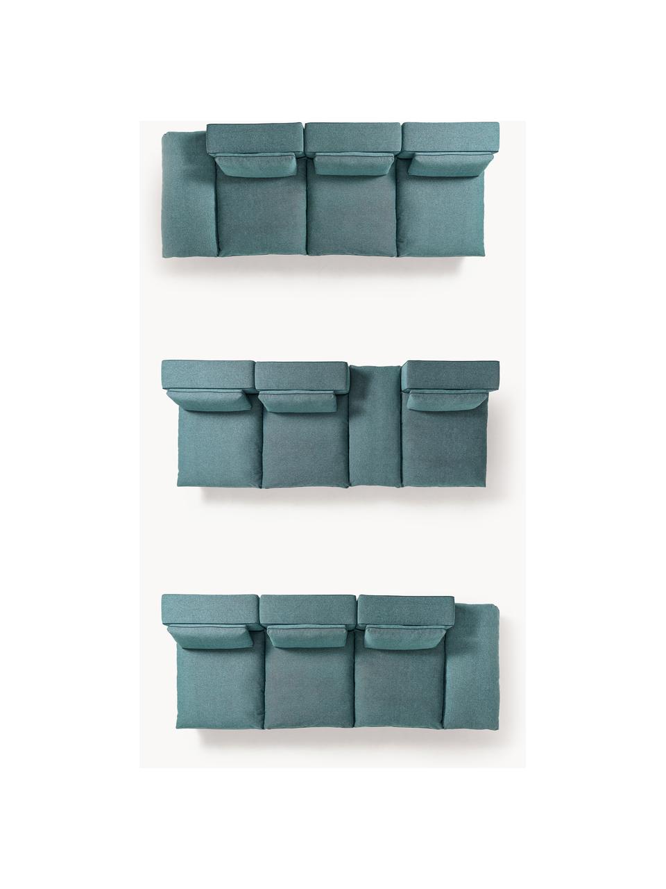 Canapé 3 places modulable XL avec pouf Felix, Tissu vert turquoise, larg. 360 x prof. 140 cm