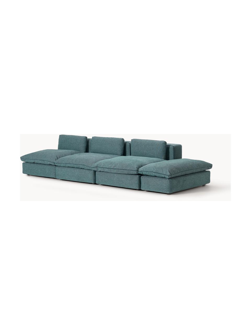 Canapé 3 places modulable XL avec pouf Felix, Tissu vert turquoise, larg. 360 x prof. 140 cm