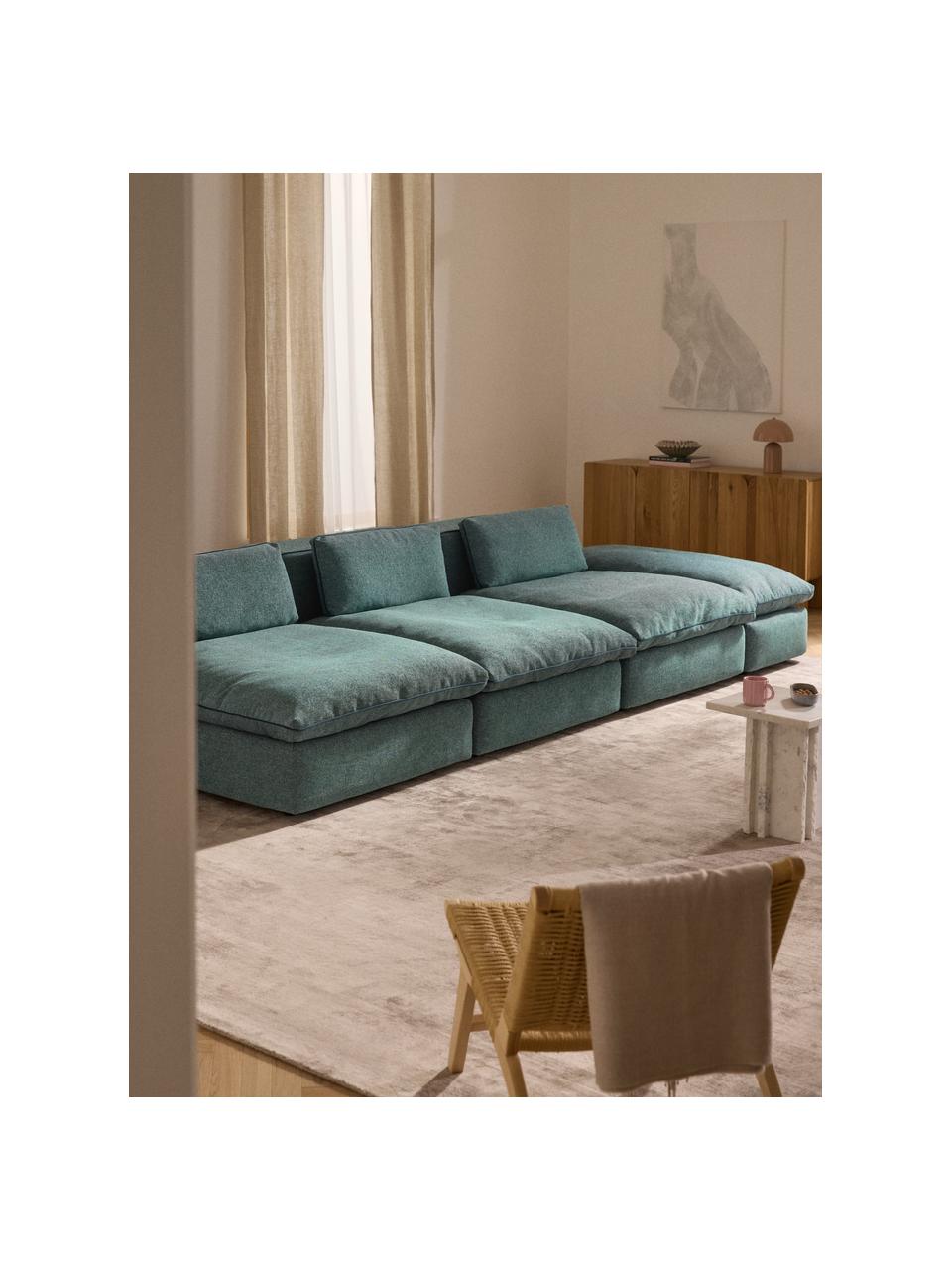 Canapé 3 places modulable XL avec pouf Felix, Tissu vert turquoise, larg. 360 x prof. 140 cm