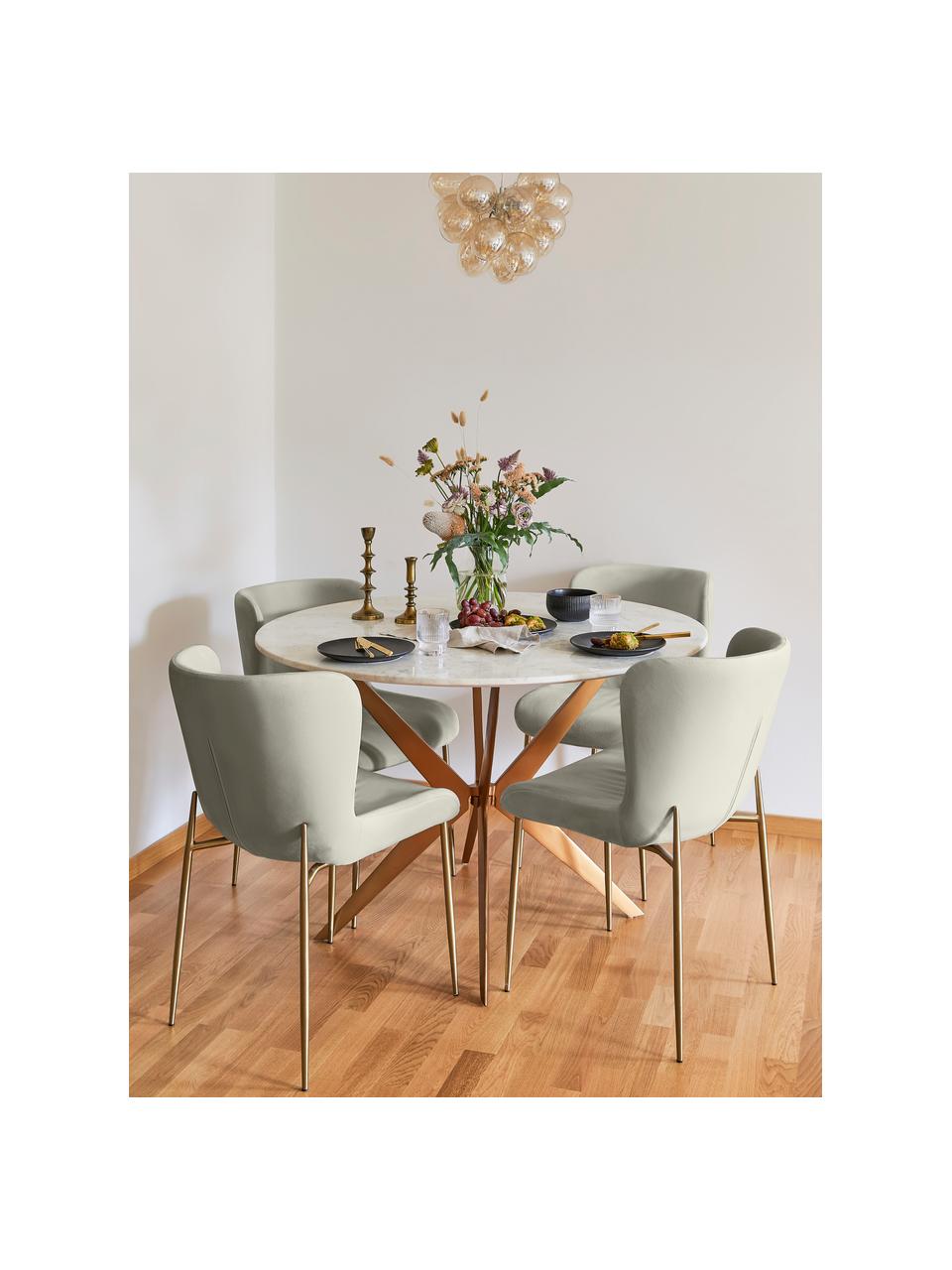 Fluwelen stoel Tess in zilvergrijs, Bekleding: fluweel (polyester), Poten: gepoedercoat metaal, Fluweel zilvergrijs, goudkleurig, B 49 x H 84 cm