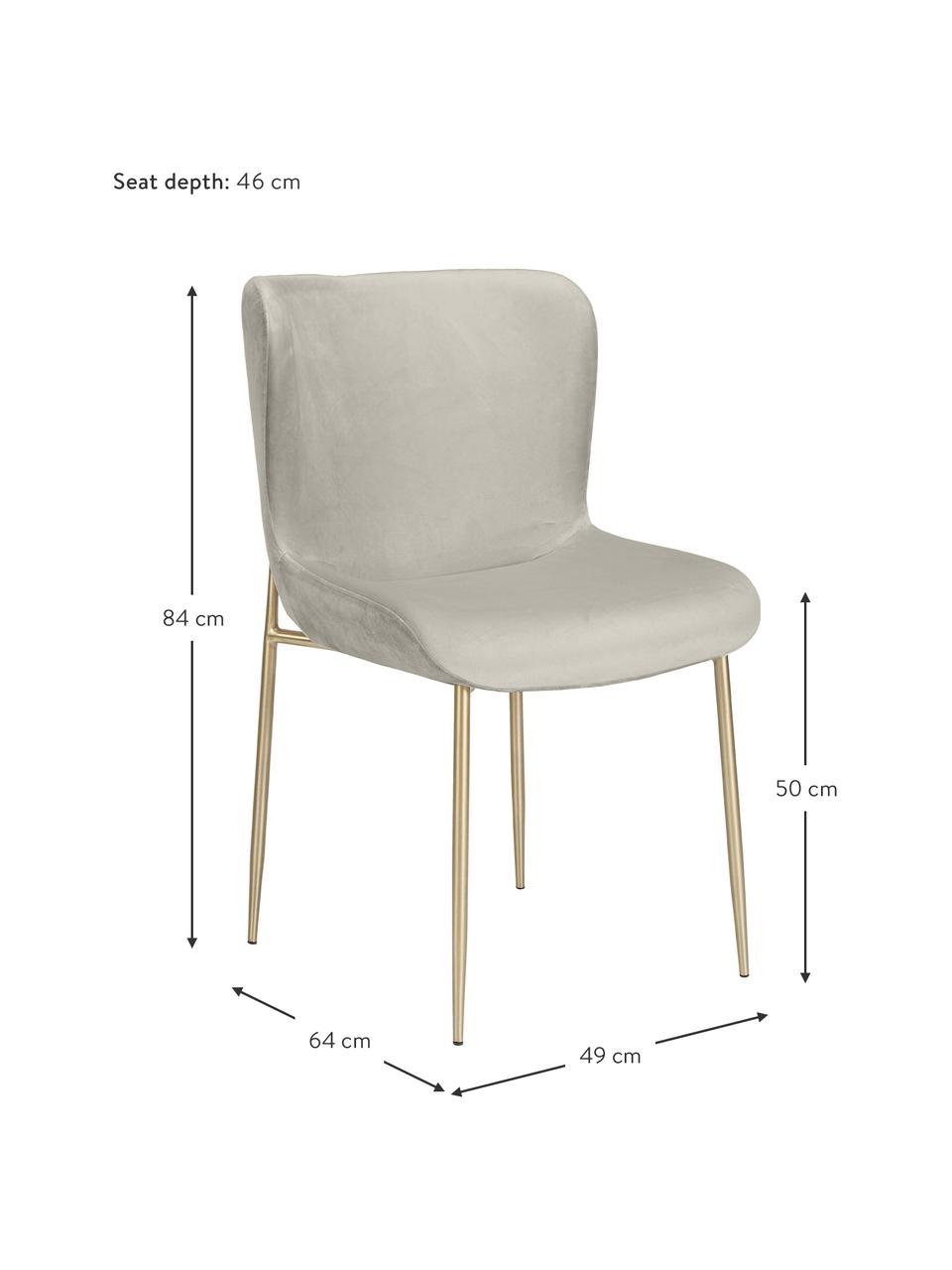 Fluwelen stoel Tess in zilvergrijs, Bekleding: fluweel (polyester), Poten: gepoedercoat metaal, Fluweel zilvergrijs, B 49 x H 84 cm