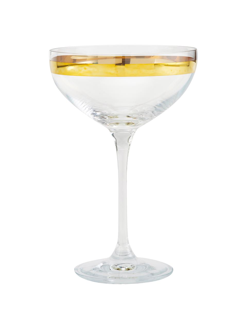 Copas pompadour de champán Deco, 8 uds., Vidrio, Transparente, dorado, Ø 11 x Al 17 cm