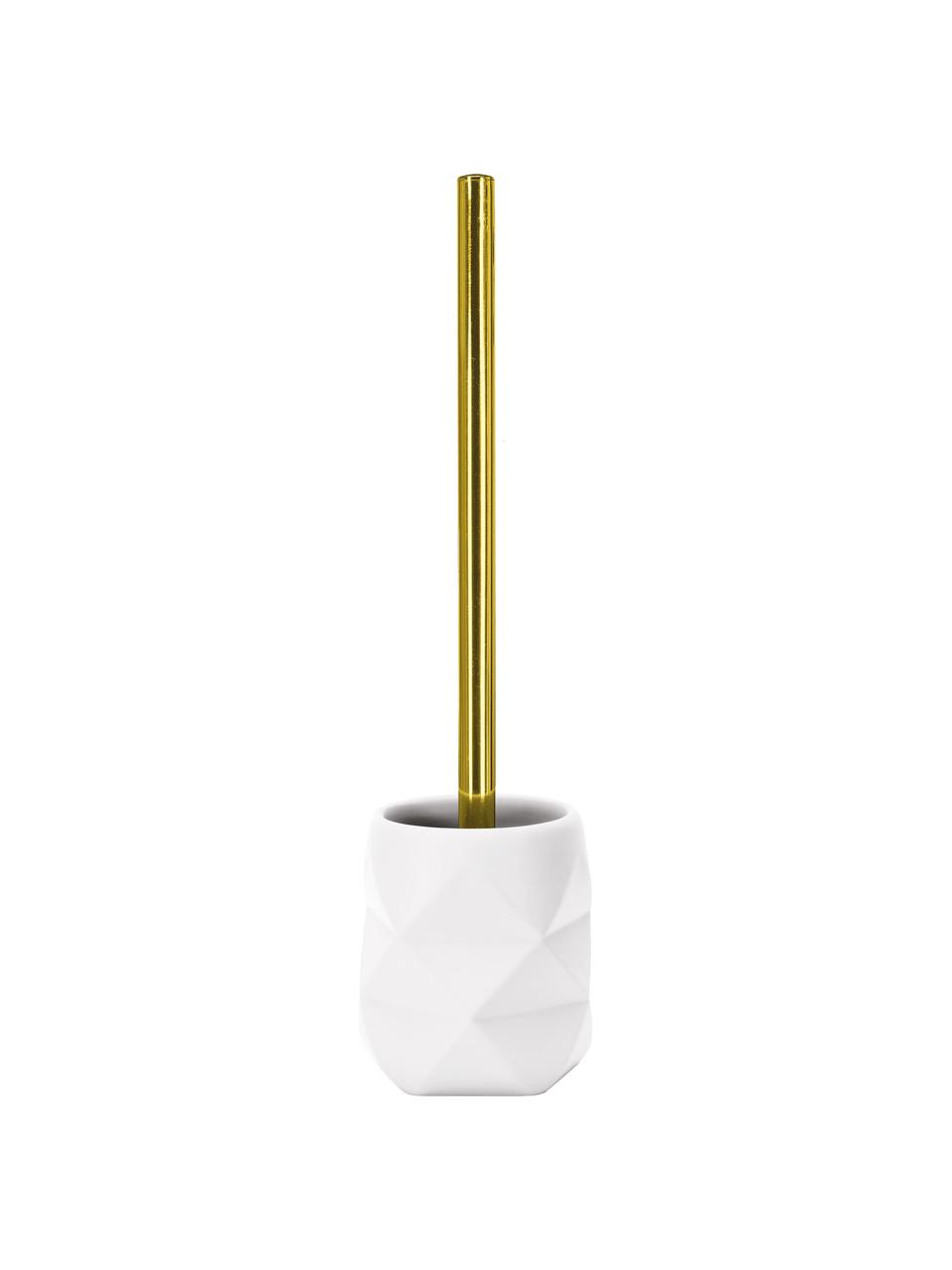 Toilettenbürste Crackle aus bruchfestem Polyresin, Halter: Polyresin, Weiß, Goldfarben, Ø 11 x H 39 cm
