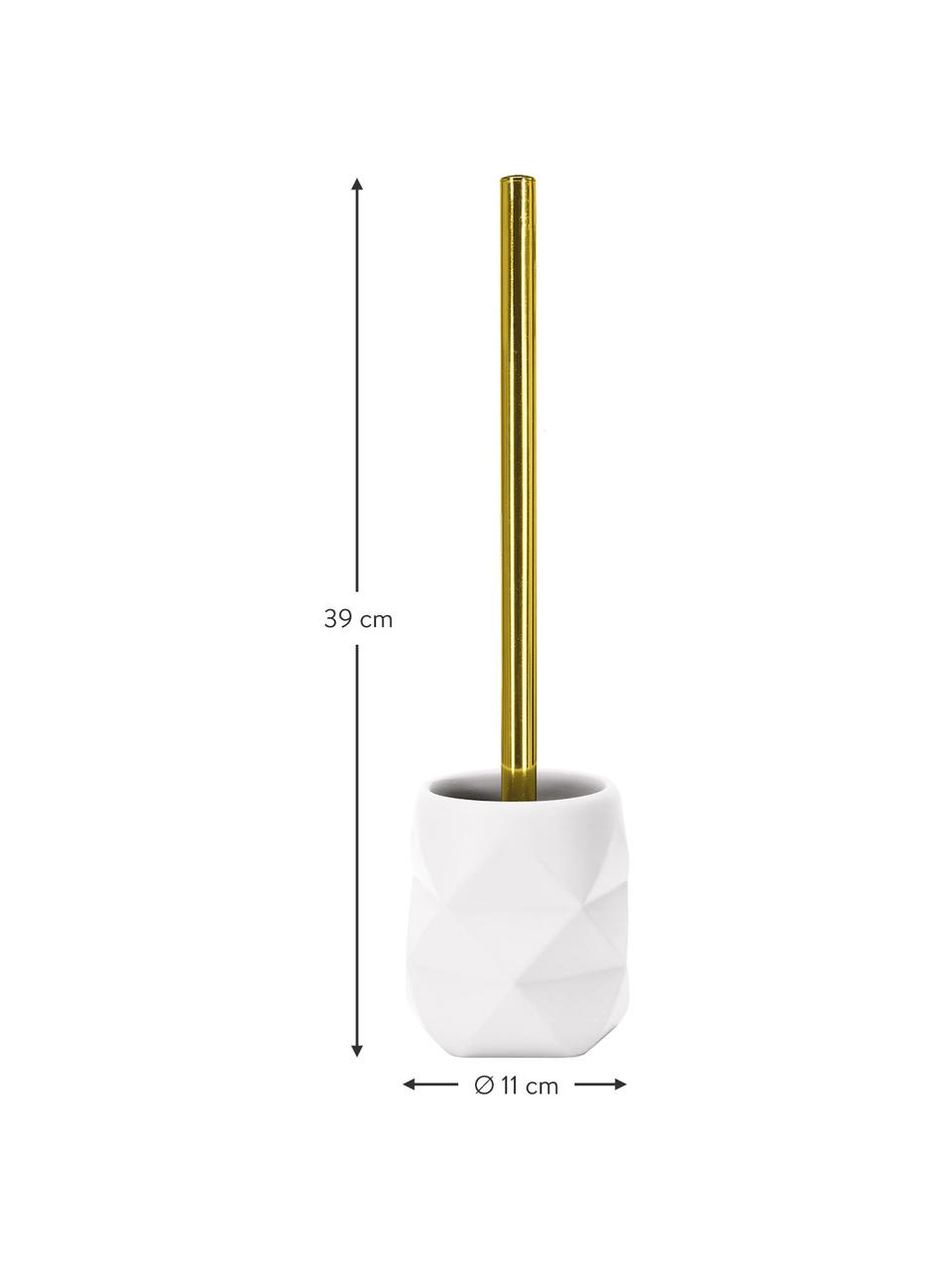 Toilettenbürste Crackle aus bruchfestem Polyresin, Halter: Polyresin, Weiß, Goldfarben, Ø 11 x H 39 cm