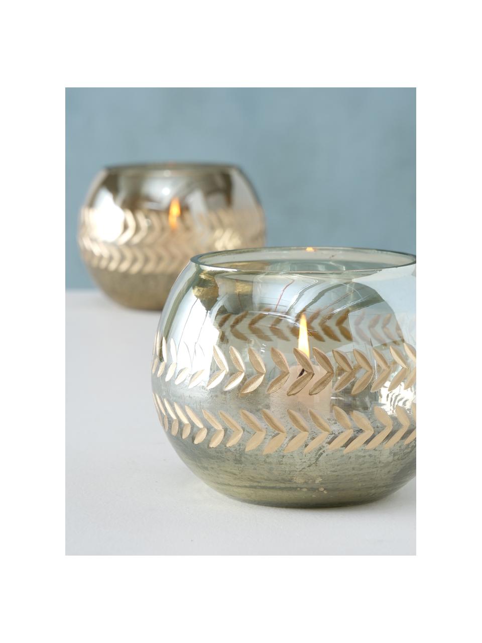 Sada svícnů na čajové svíčky Laurel, 2 díly, Sklo, Zlatá, Ø 15 cm, V 11 cm