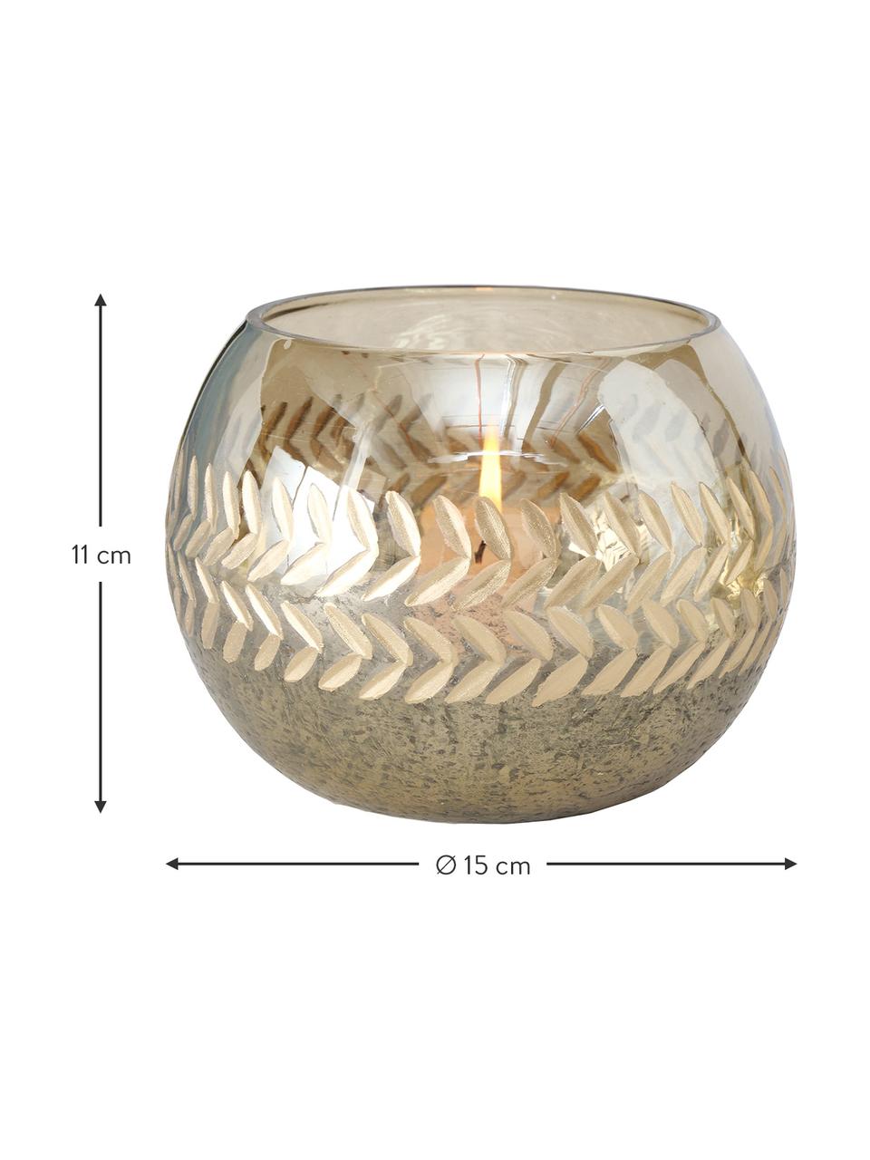 Waxinelichthouderset Laurel, 2-delig, Glas, Goudkleurig, Ø 15 x H 11 cm