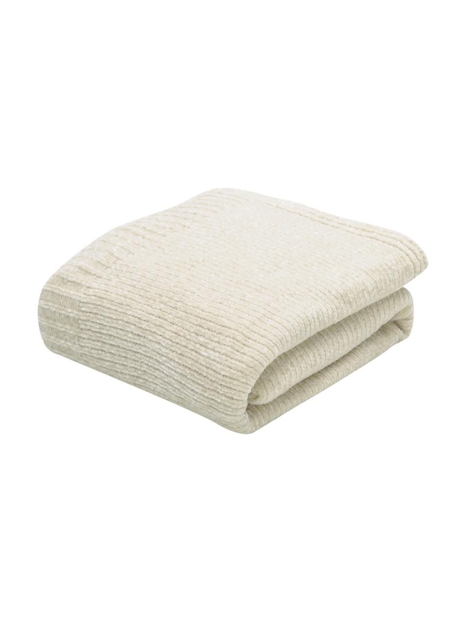 Plaid en chenille douce blanc crème Beckett, 100 % polyester, Blanc crème, larg. 130 x long. 170 cm