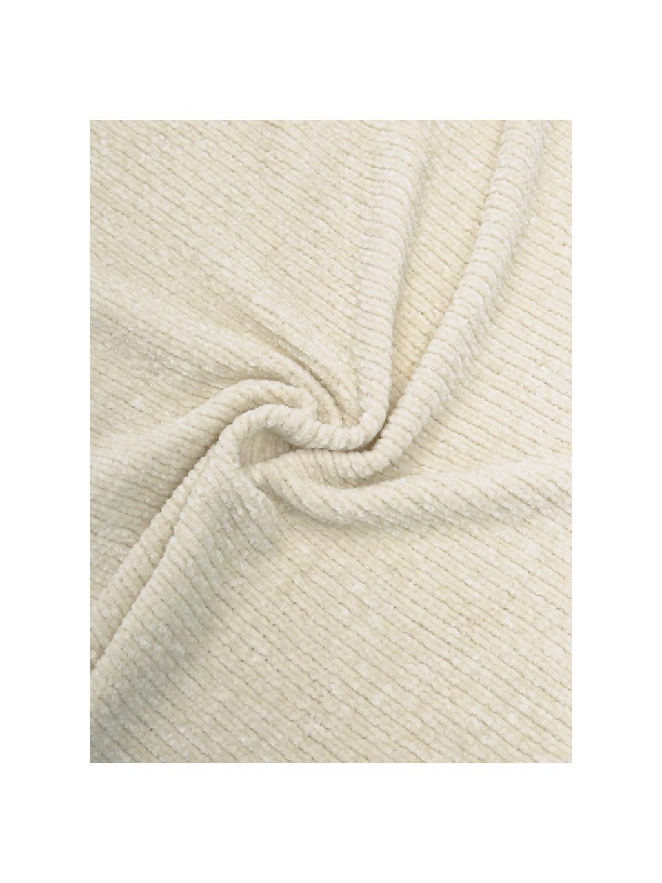 Plaid en chenille douce blanc crème Beckett, 100 % polyester, Blanc crème, larg. 130 x long. 170 cm