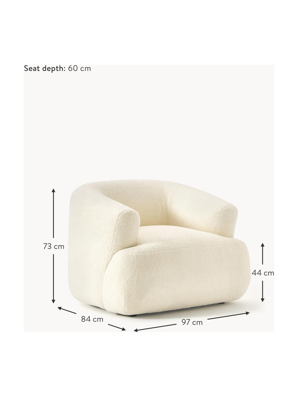 Fauteuil en tissu peluche Sofia, Tissu peluche blanc crème, larg. 97 x prof. 84 cm
