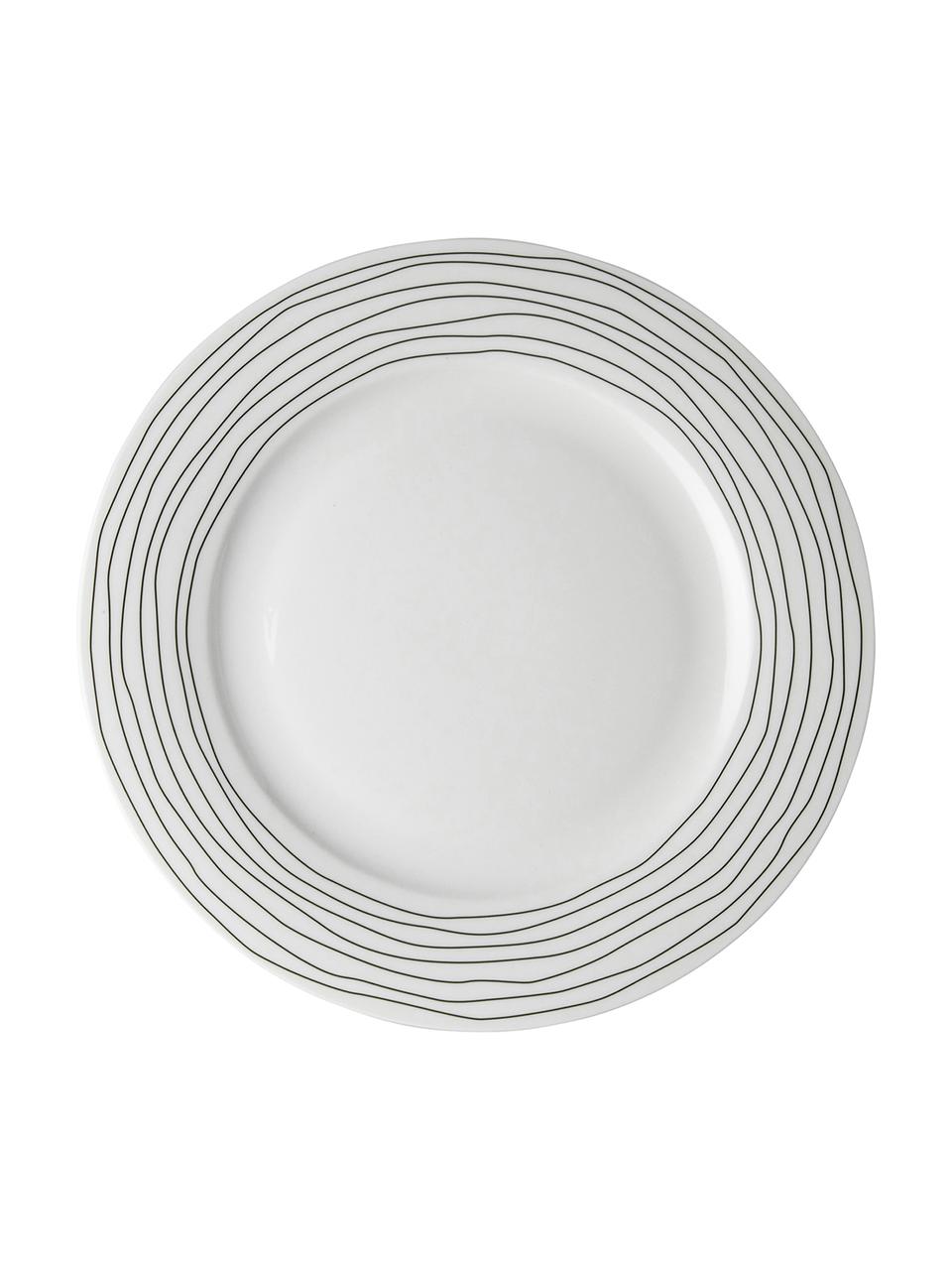 Plytké taniere s líniami Eris Loft, 4 ks, Porcelán, Biela, čierna, Ø 26 x V 2 cm