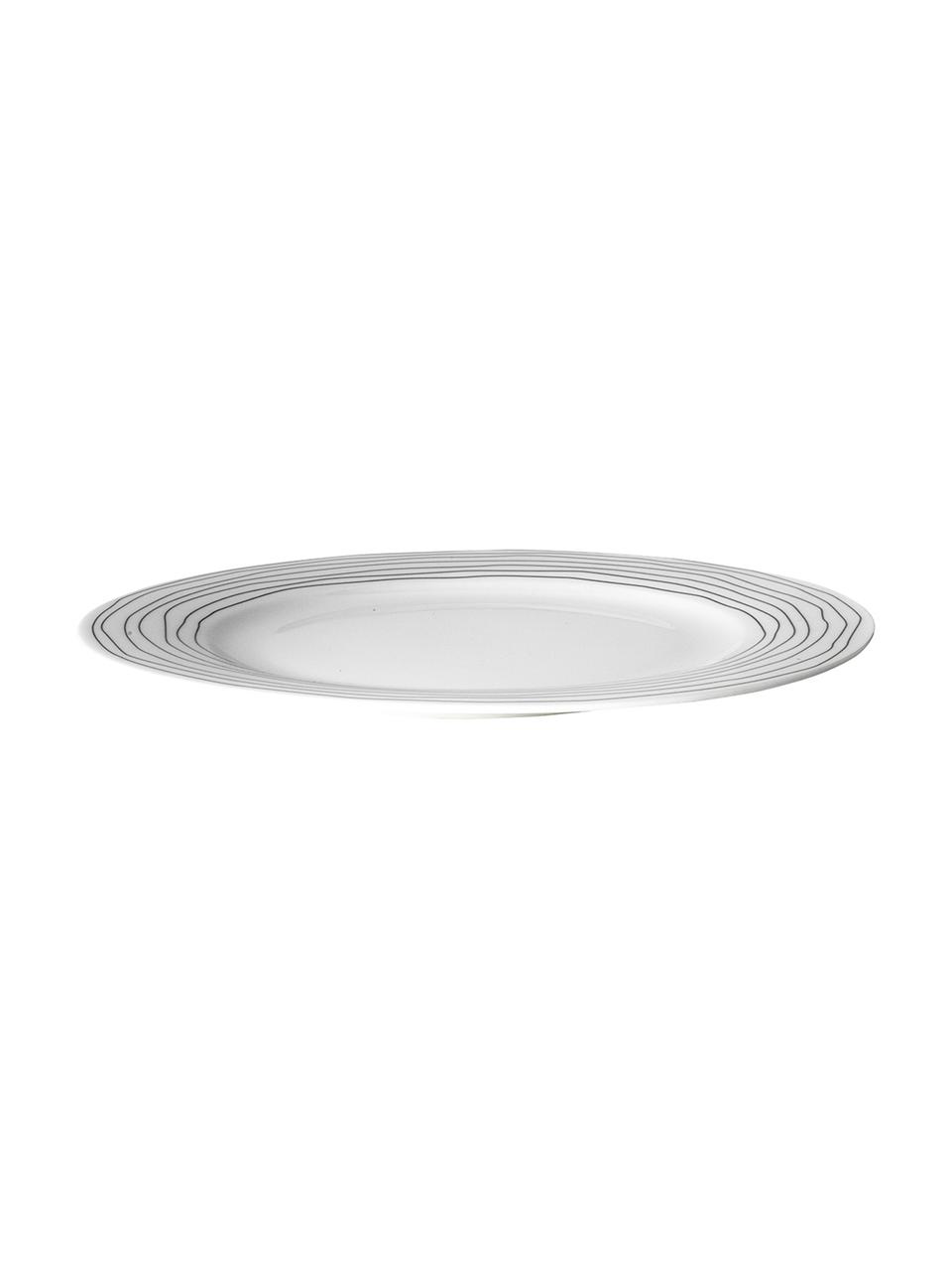 Plytké taniere s líniami Eris Loft, 4 ks, Porcelán, Biela, čierna, Ø 26 x V 2 cm