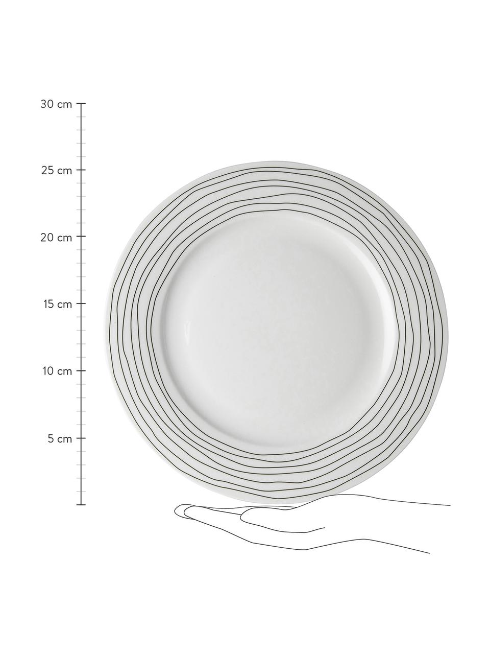 Set van 4 dinerborden Eris Loft met lijnversiering, Porselein, Wit, zwart, Ø 26 x H 2 cm