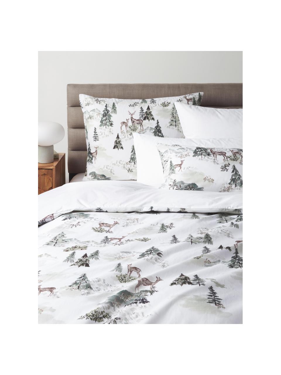 Funda de almohada de percal de diseño Forest, Blanco, tonos verdes, An 45 x L 110 cm