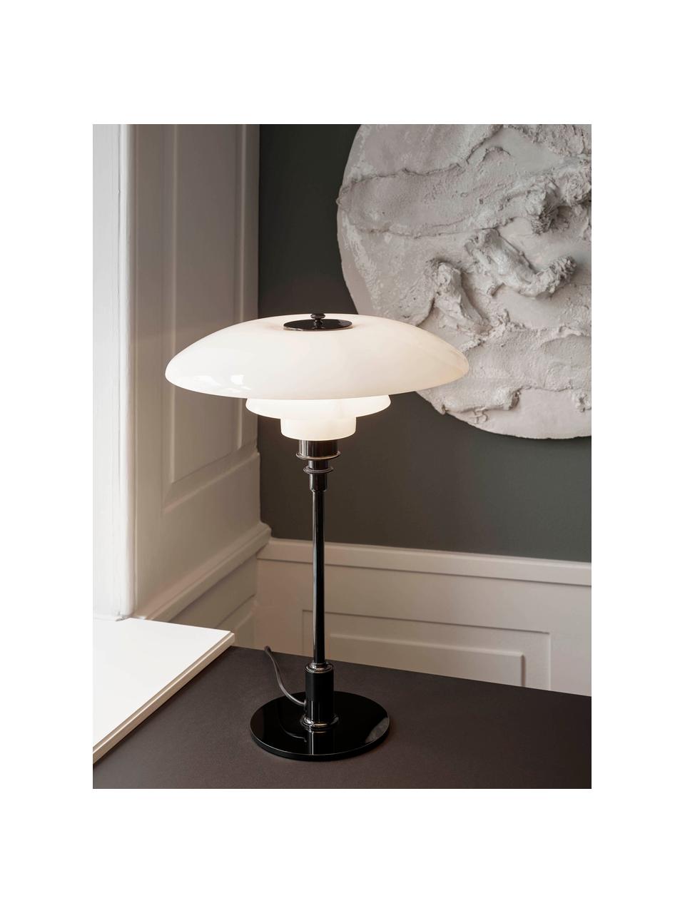 Velká stolní lampa PH 3½-2½, ručně foukaná, Černá, bílá, Ø 33 cm, V 47 cm